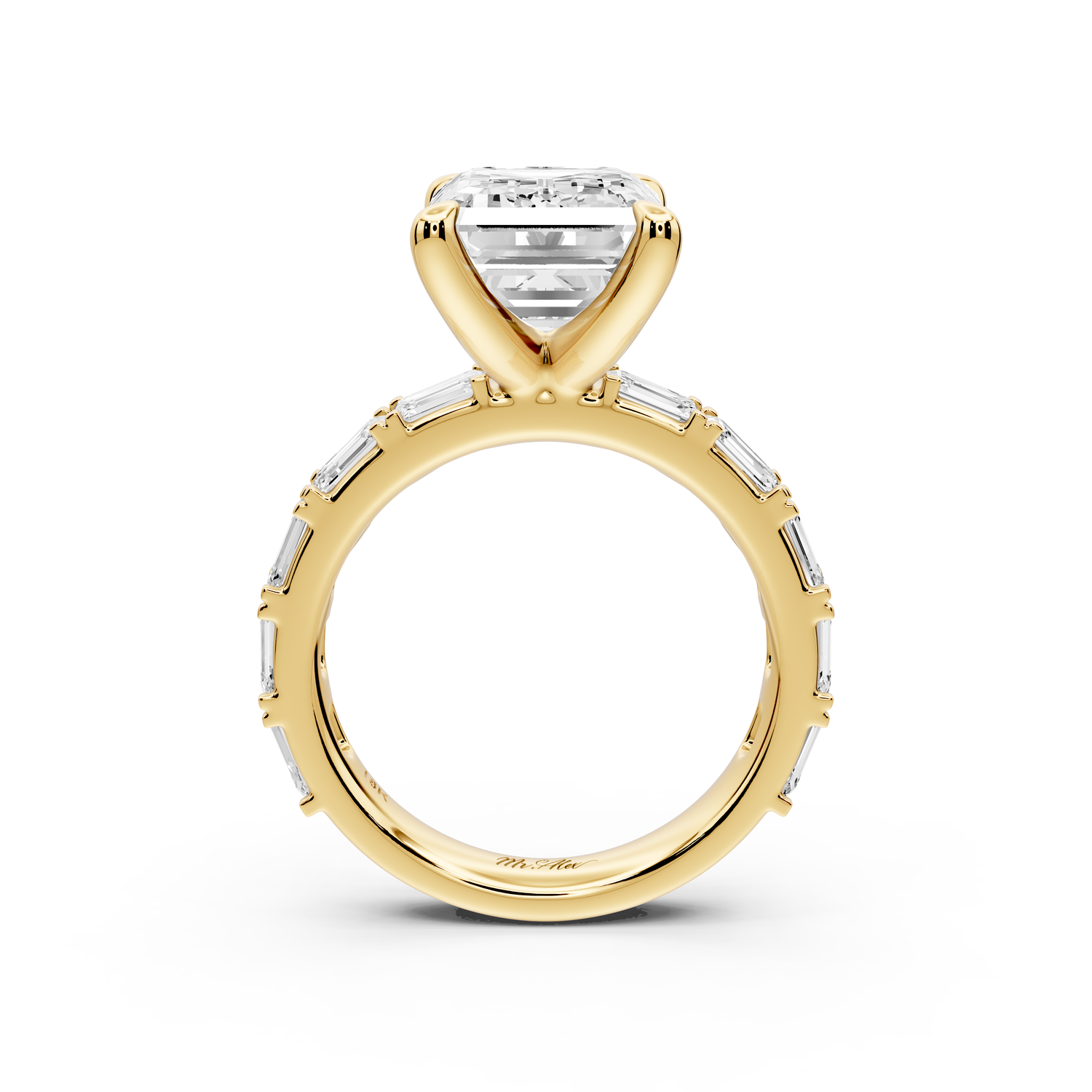 Nadia - 5ct 14k yellow gold emerald diamond with east-west emerald cut accent stones engagement ring