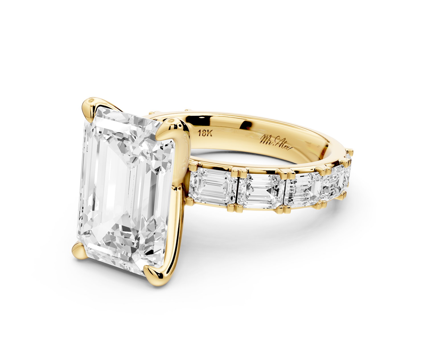 Nadia - 5ct 14k yellow gold emerald diamond with east-west emerald cut accent stones engagement ring