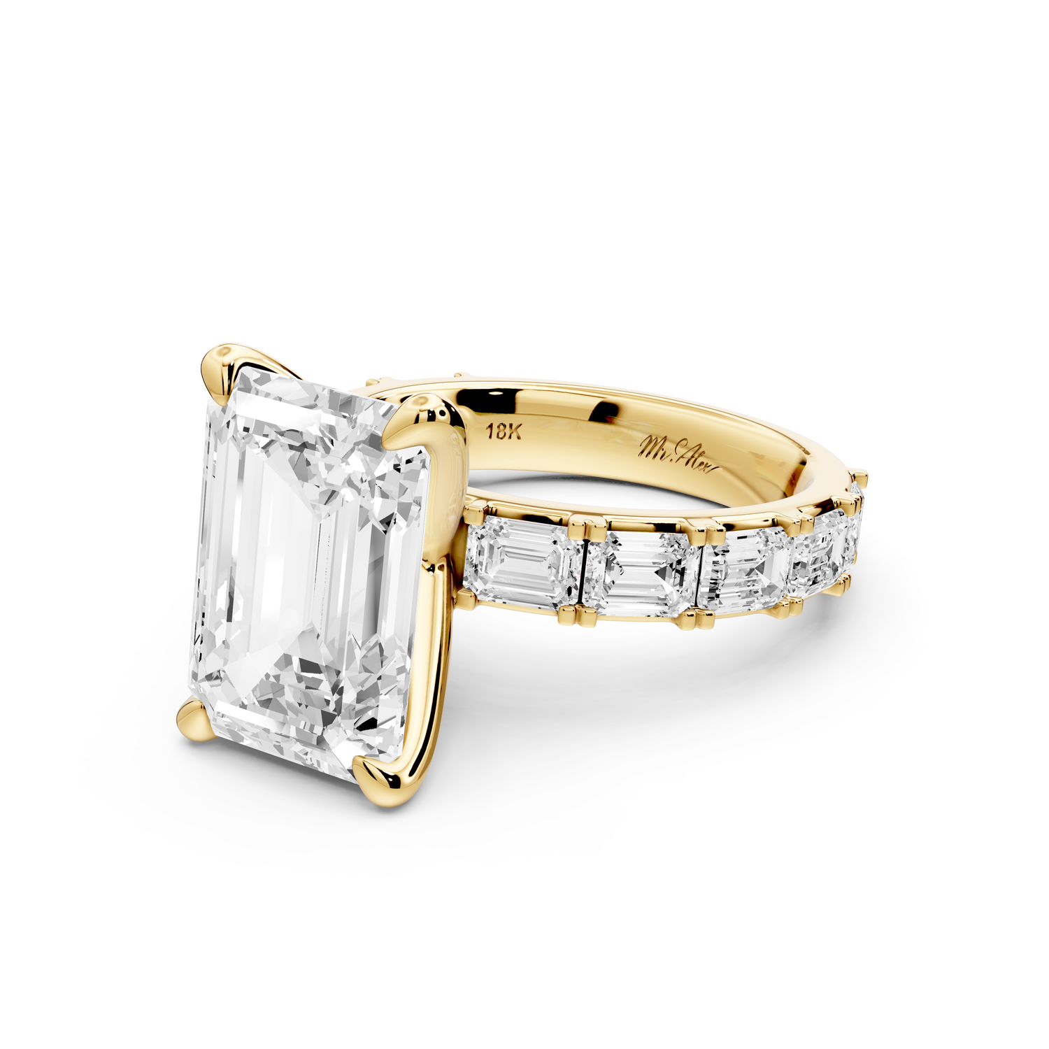 Nadia - 5ct 14k yellow gold emerald diamond with east-west emerald cut accent stones engagement ring