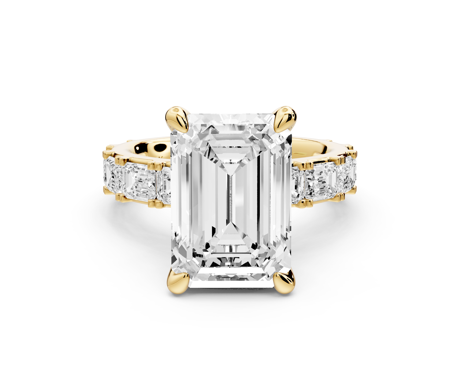 Nadia - 5ct 14k yellow gold emerald diamond with east-west emerald cut accent stones engagement ring