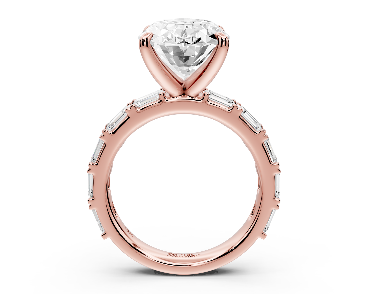 Nadia - 5ct 14k rose gold oval diamond with east-west emerald cut accent stones engagement ring