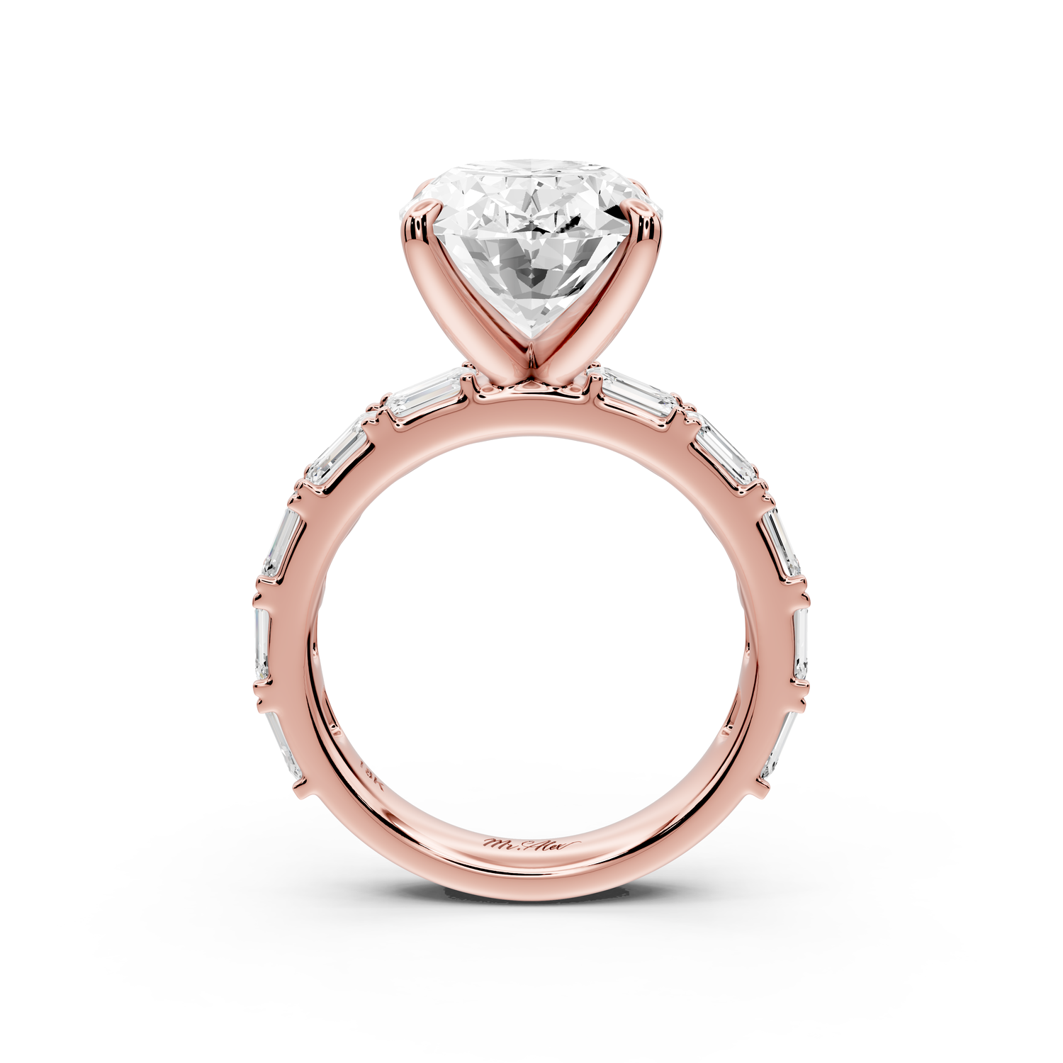 Nadia - 5ct 14k rose gold oval diamond with east-west emerald cut accent stones engagement ring