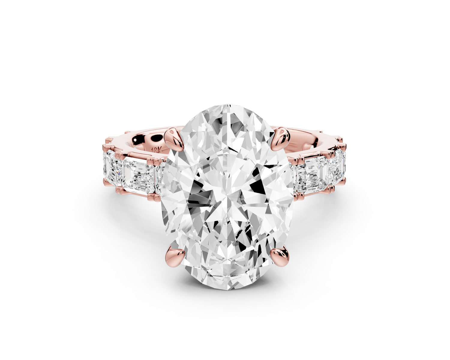 Nadia - 5ct 14k rose gold oval diamond with east-west emerald cut accent stones engagement ring