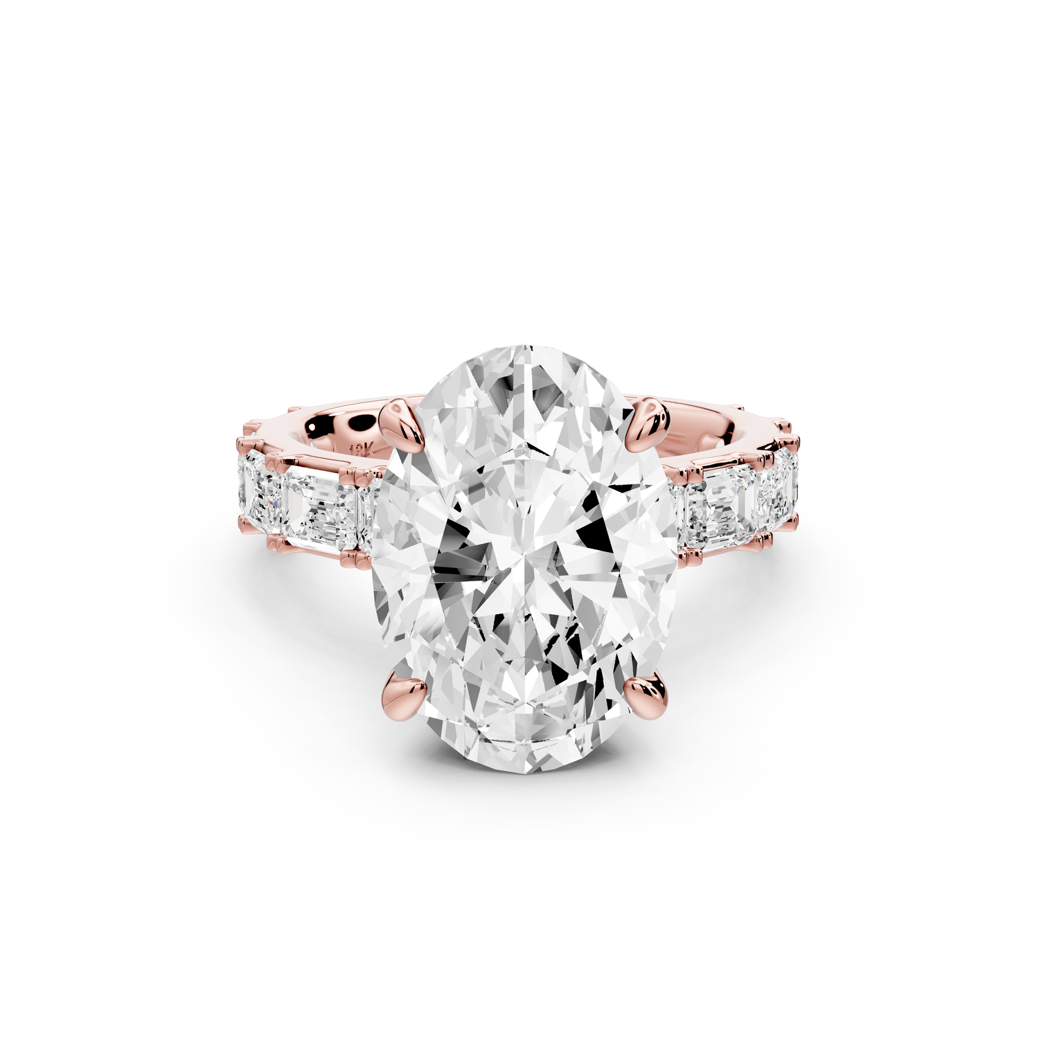 Nadia - 5ct 14k rose gold oval diamond with east-west emerald cut accent stones engagement ring