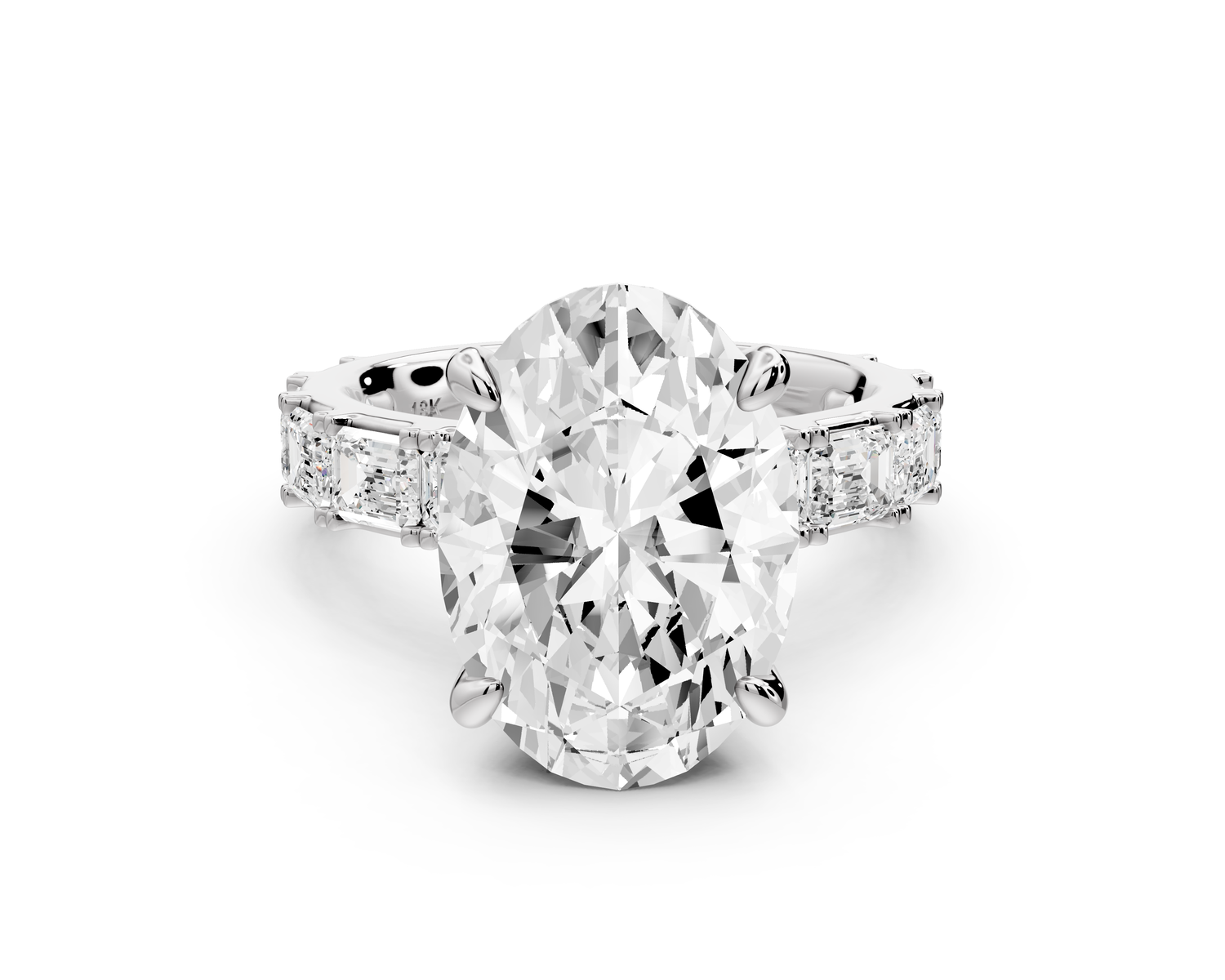 Nadia - 5ct 14k white gold oval diamond with east-west emerald cut accent stones engagement ring