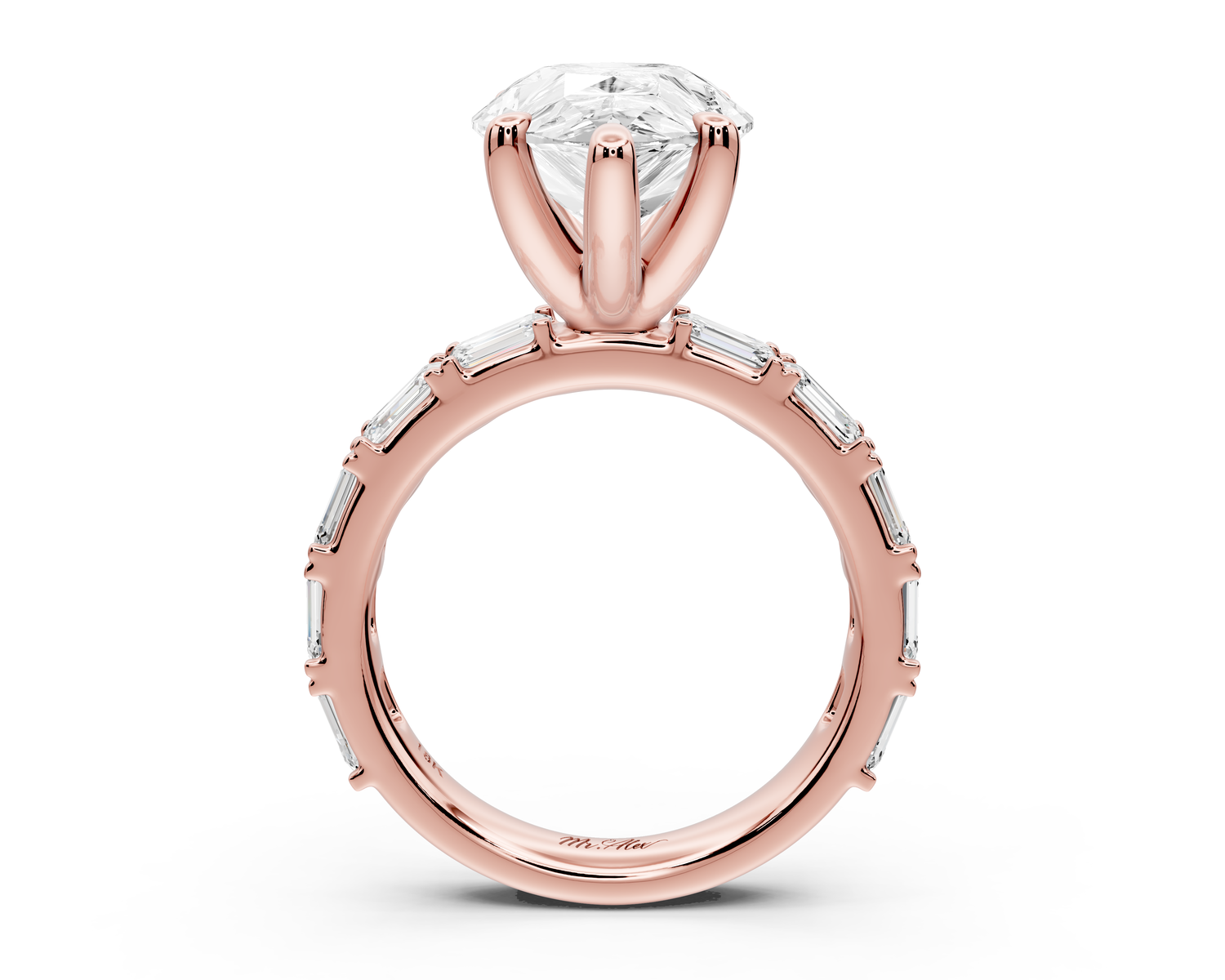 Nadia - 5ct 14k rose gold pear diamond with east-west emerald cut accent stones engagement ring