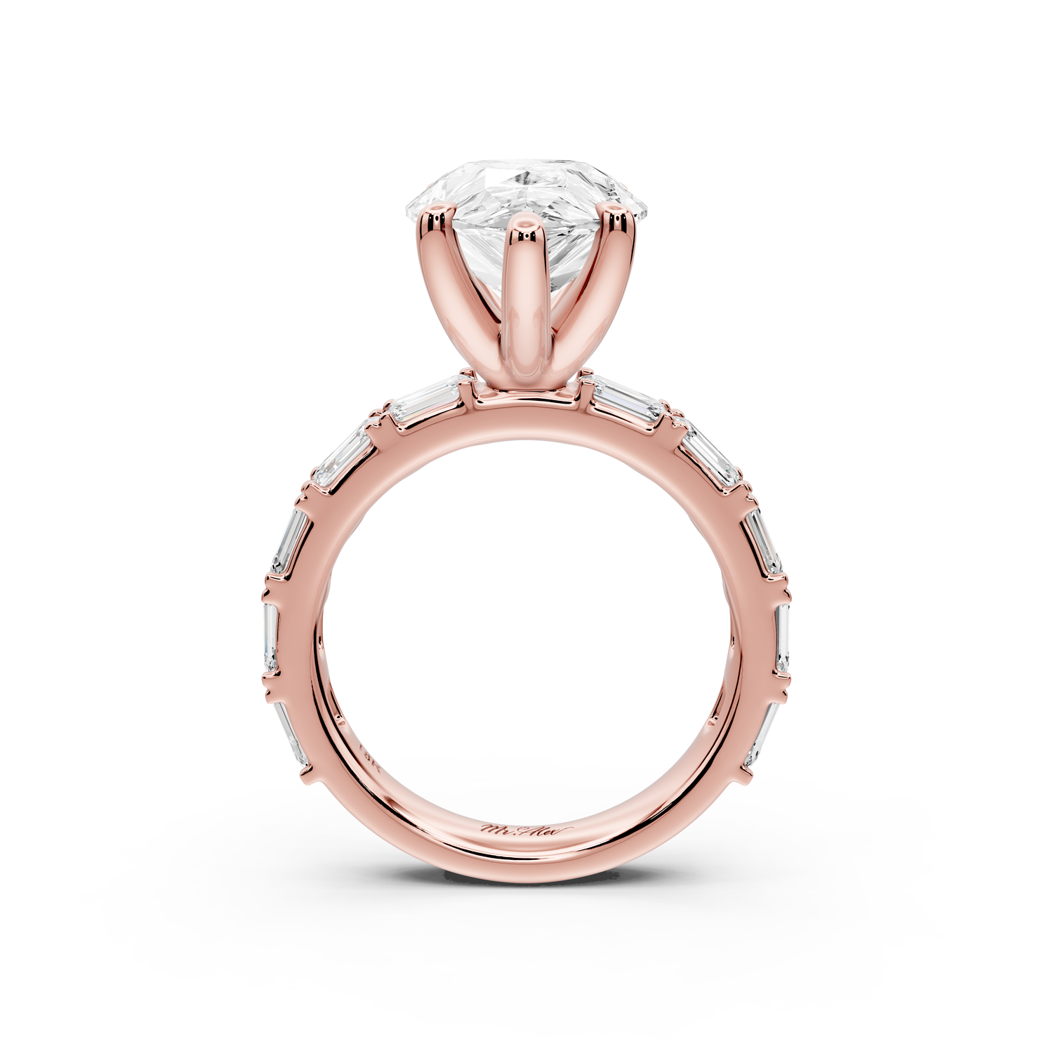 Nadia - 5ct 14k rose gold pear diamond with east-west emerald cut accent stones engagement ring