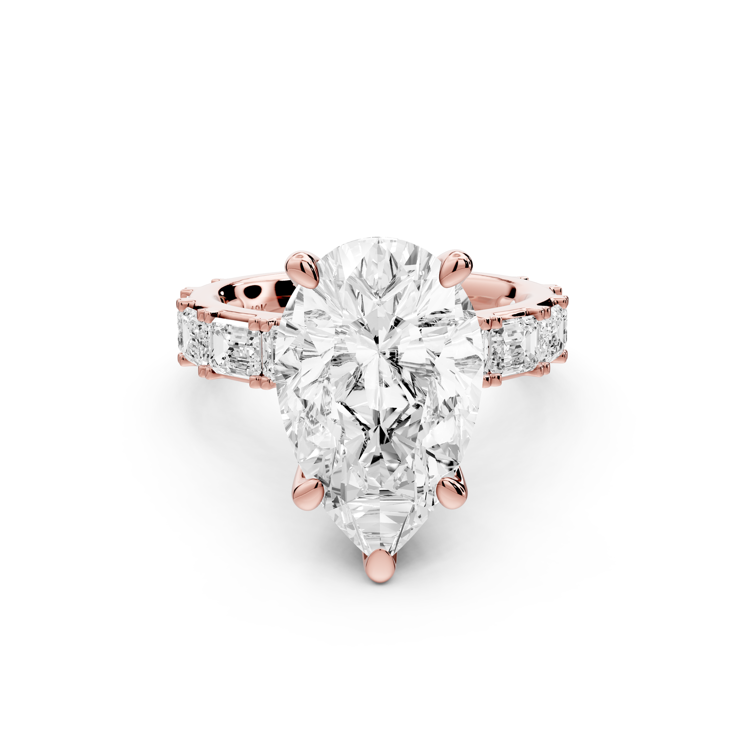 Nadia - 5ct 14k rose gold pear diamond with east-west emerald cut accent stones engagement ring