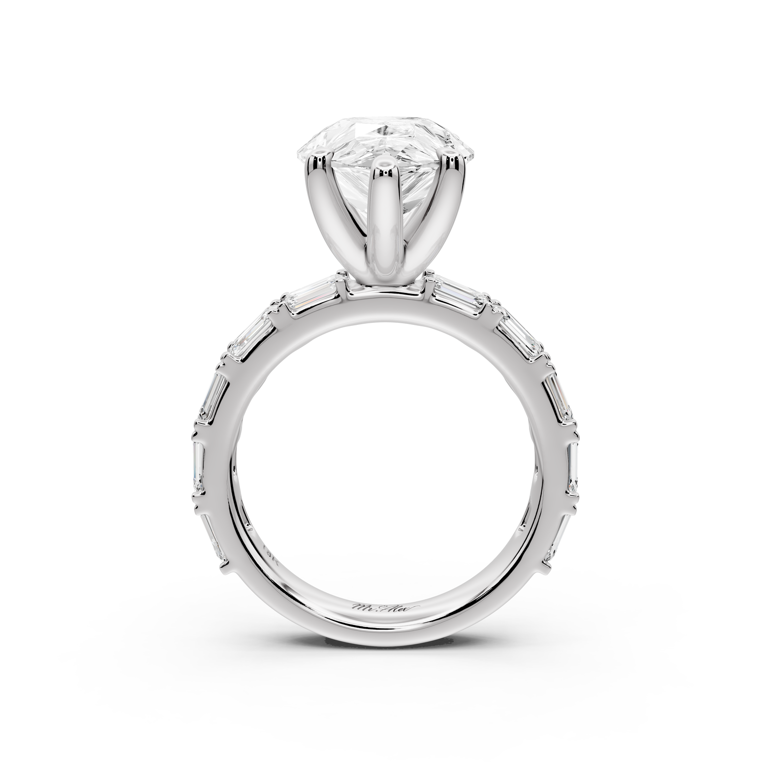 Nadia - 5ct 14k white gold pear diamond with east-west emerald cut accent stones engagement ring