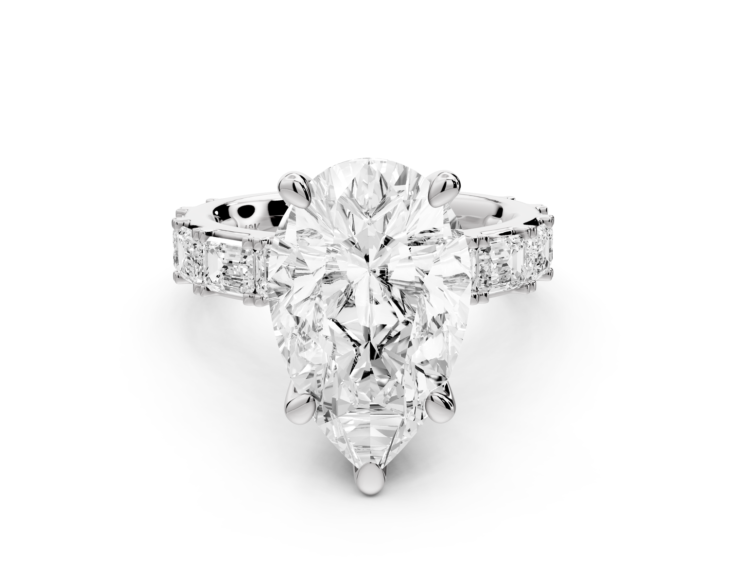 Nadia - 5ct 14k white gold pear diamond with east-west emerald cut accent stones engagement ring