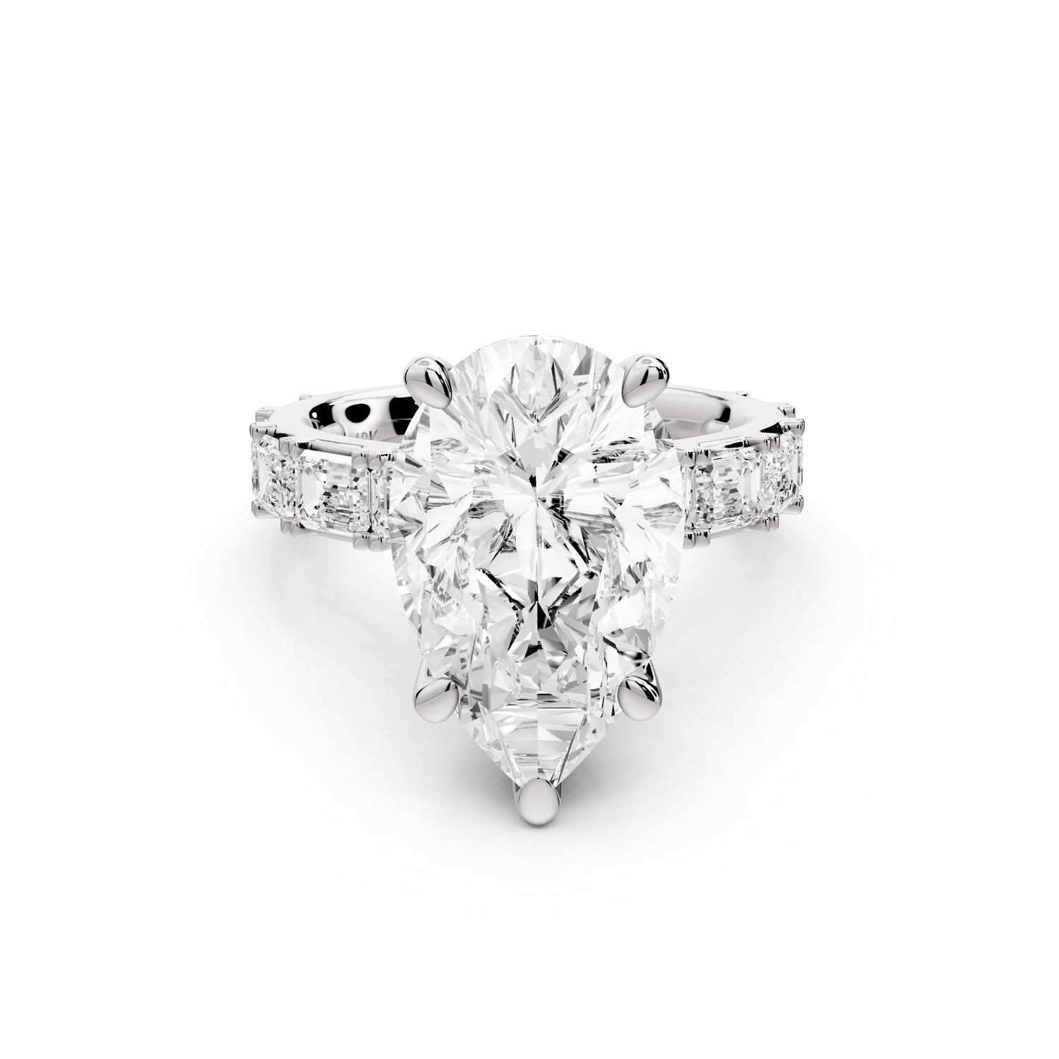 Nadia - 5ct 14k white gold pear diamond with east-west emerald cut accent stones engagement ring