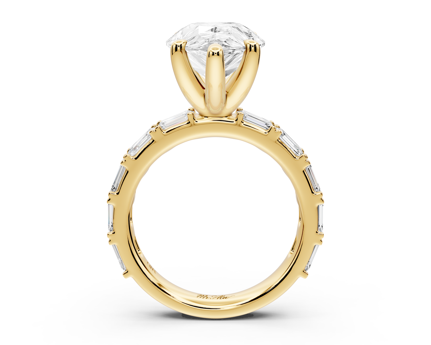 Nadia - 5ct 14k yellow gold pear diamond with east-west emerald cut accent stones engagement ring