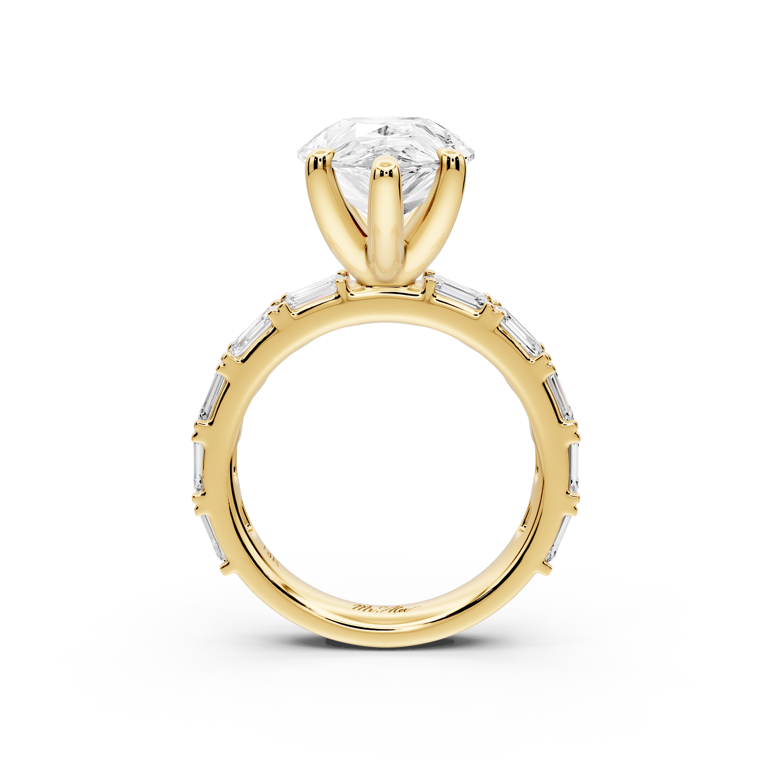Nadia - 5ct 14k yellow gold pear diamond with east-west emerald cut accent stones engagement ring