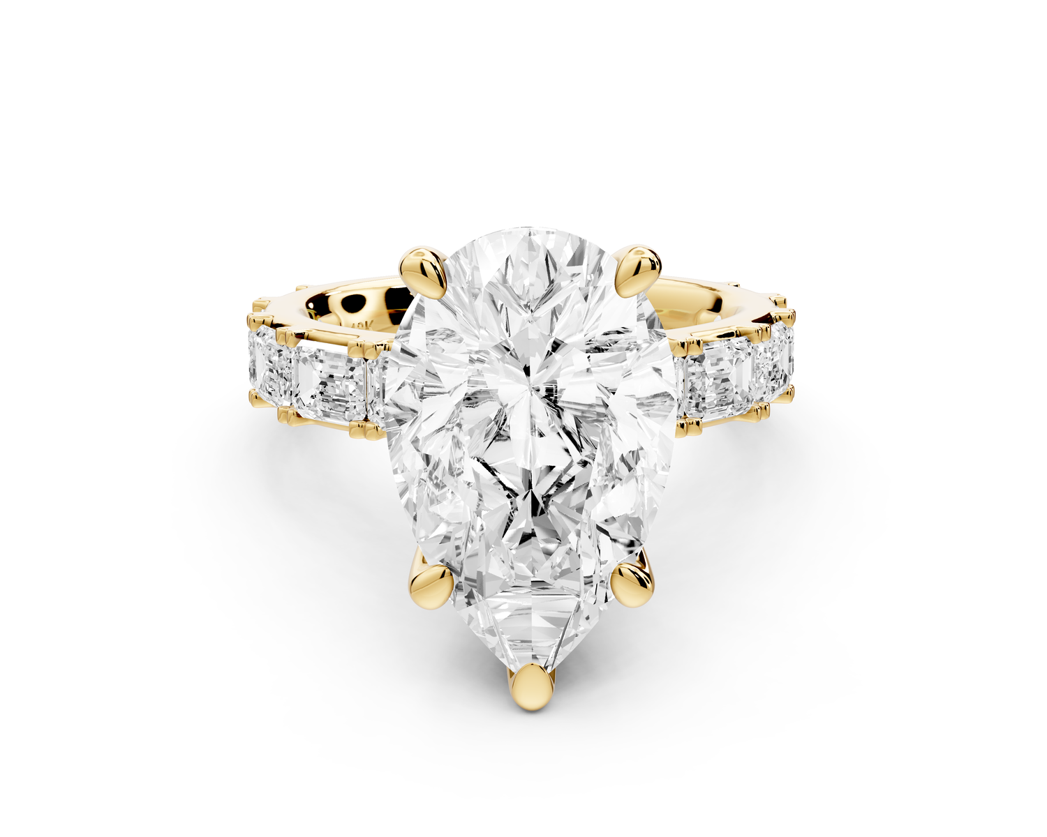 Nadia - 5ct 14k yellow gold pear diamond with east-west emerald cut accent stones engagement ring