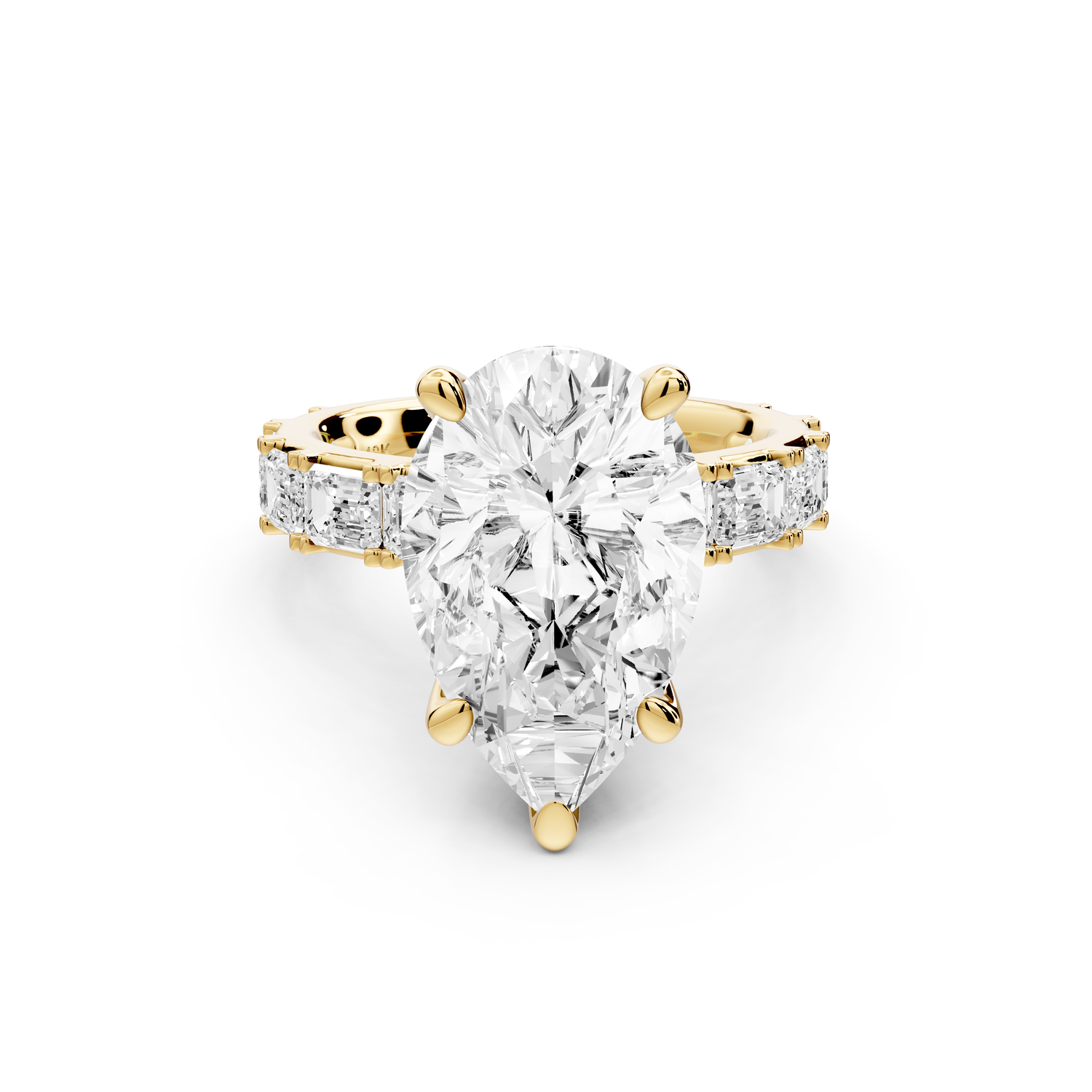 Nadia - 5ct 14k yellow gold pear diamond with east-west emerald cut accent stones engagement ring