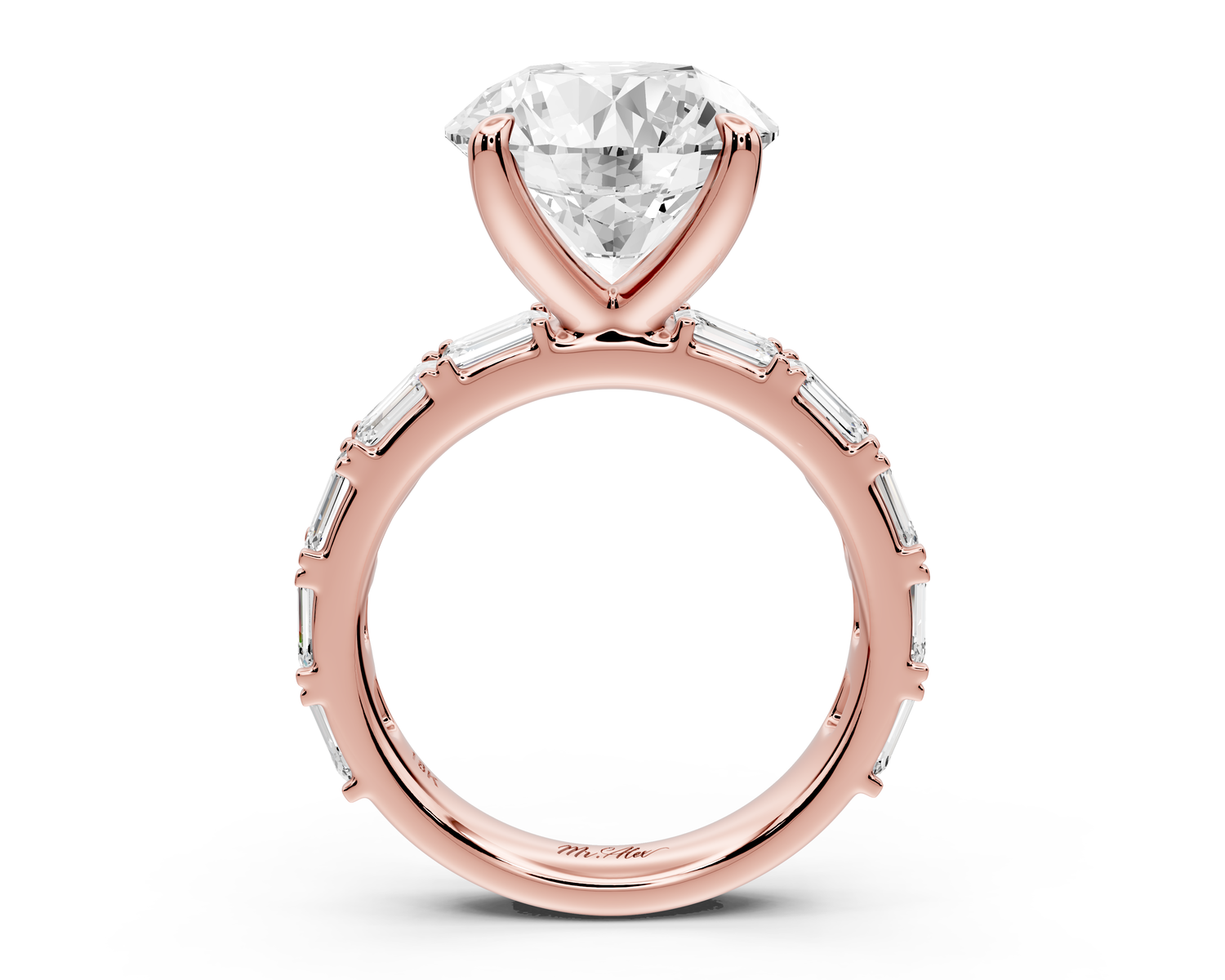 Nadia - 5ct 14k rose gold round diamond with east-west emerald cut accent stones engagement ring