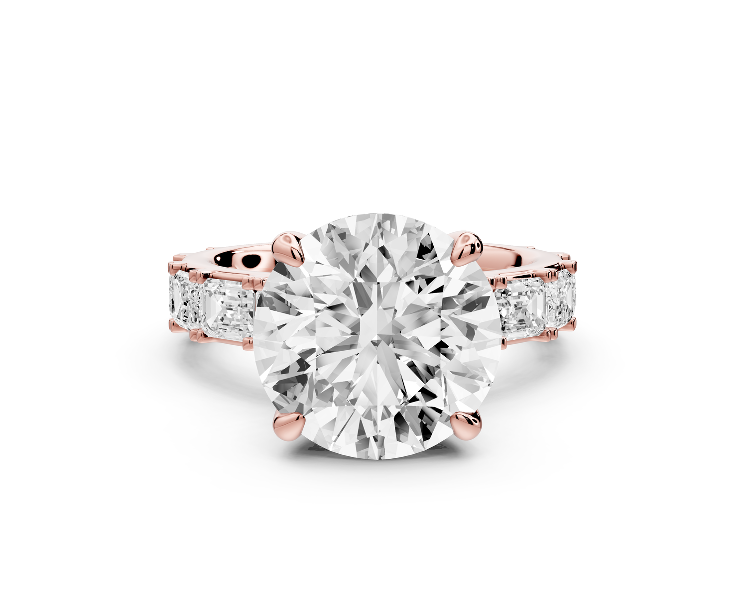 Nadia - 5ct 14k rose gold round diamond with east-west emerald cut accent stones engagement ring