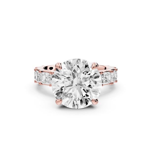 Nadia - 5ct 14k rose gold round diamond with east-west emerald cut accent stones engagement ring