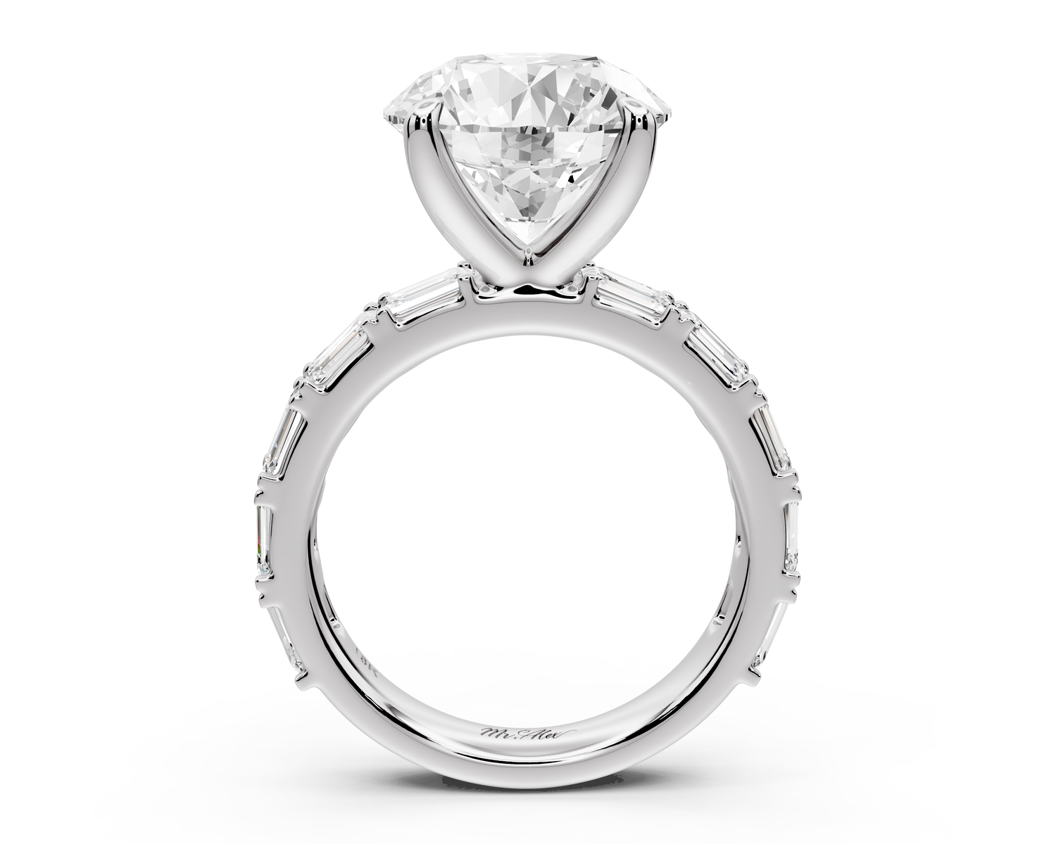 Nadia - 5ct 14k white gold round diamond with east-west emerald cut accent stones engagement ring