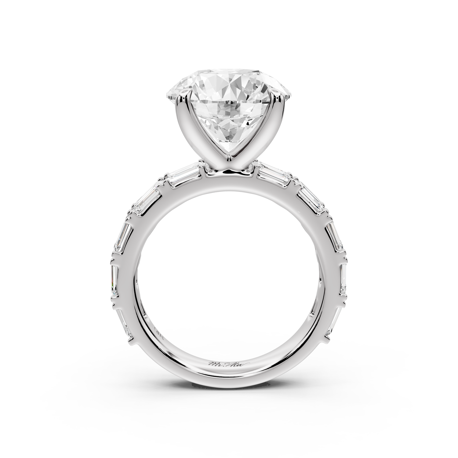 Nadia - 5ct 14k white gold round diamond with east-west emerald cut accent stones engagement ring