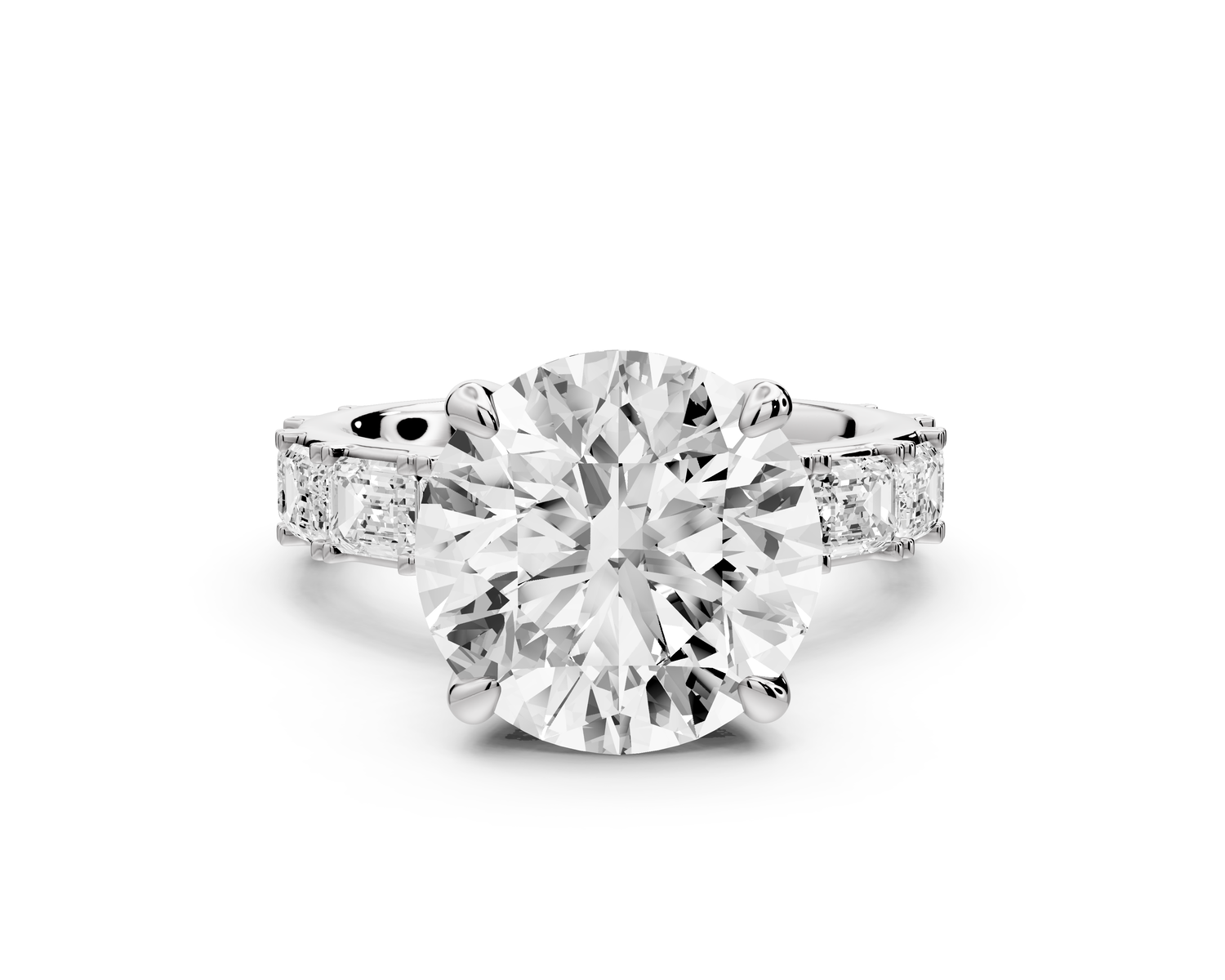 Nadia - 5ct 14k white gold round diamond with east-west emerald cut accent stones engagement ring
