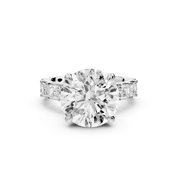 Nadia - 5ct 14k white gold round diamond with east-west emerald cut accent stones engagement ring