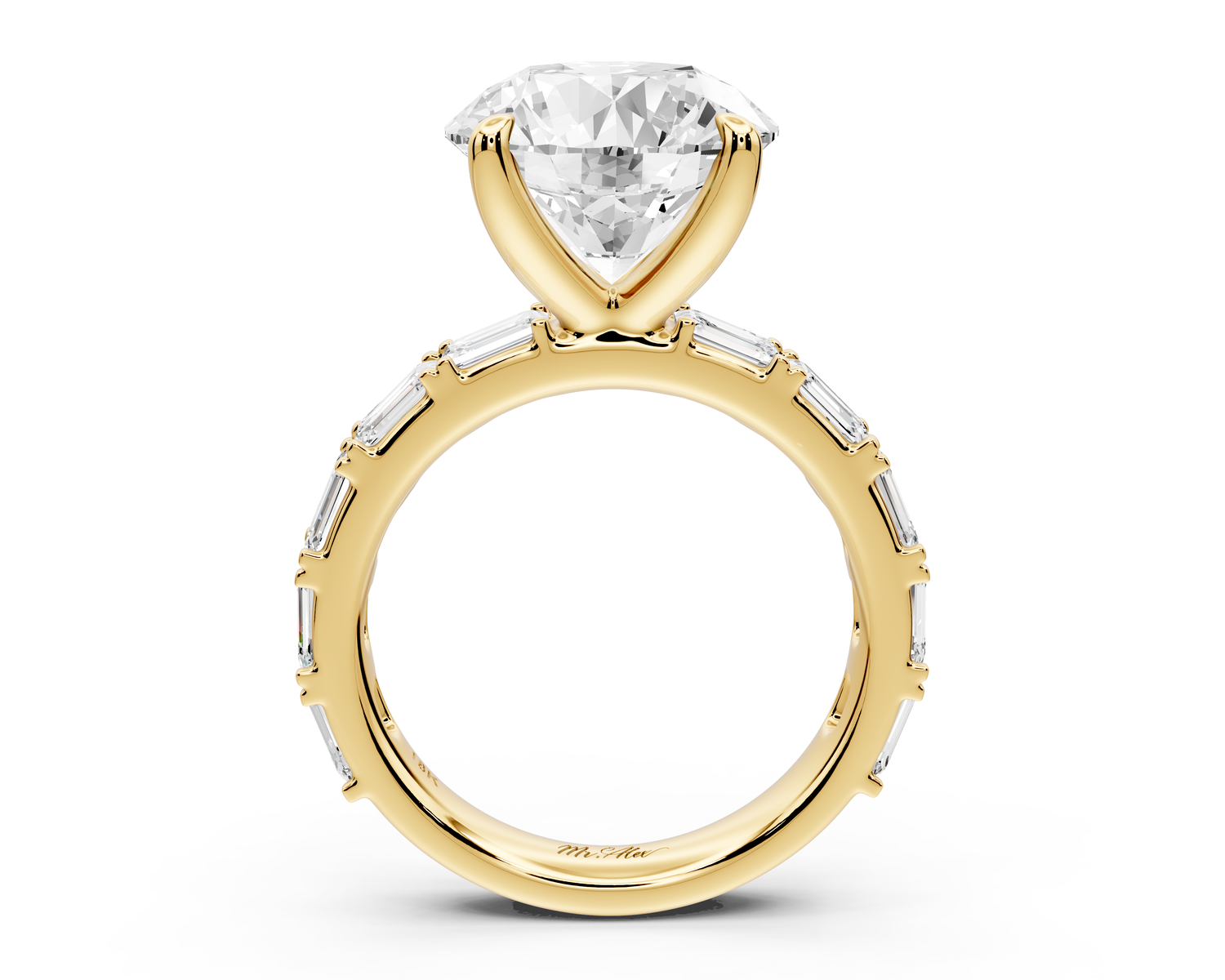 Nadia - 5ct 14k yellow gold round diamond with east-west emerald cut accent stones engagement ring