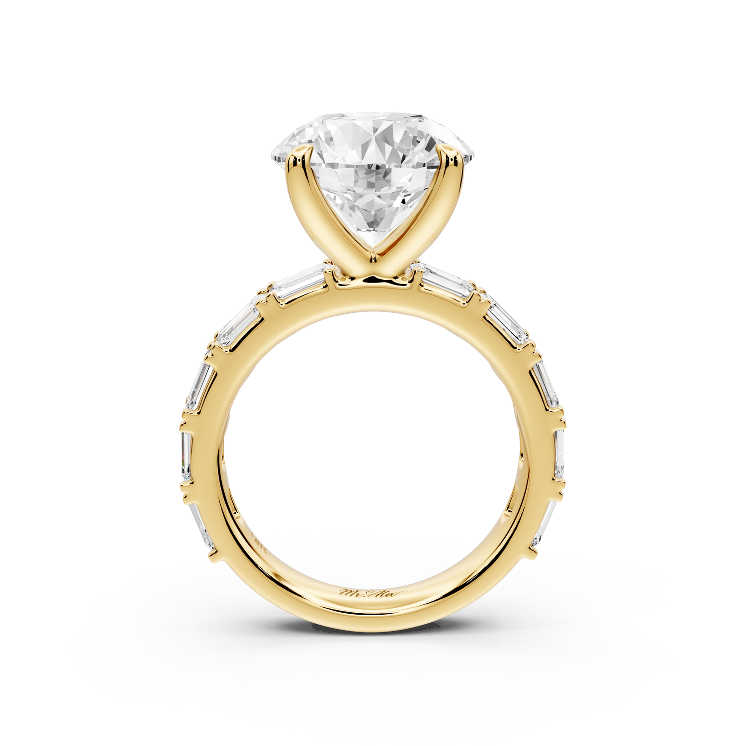 Nadia - 5ct 14k yellow gold round diamond with east-west emerald cut accent stones engagement ring