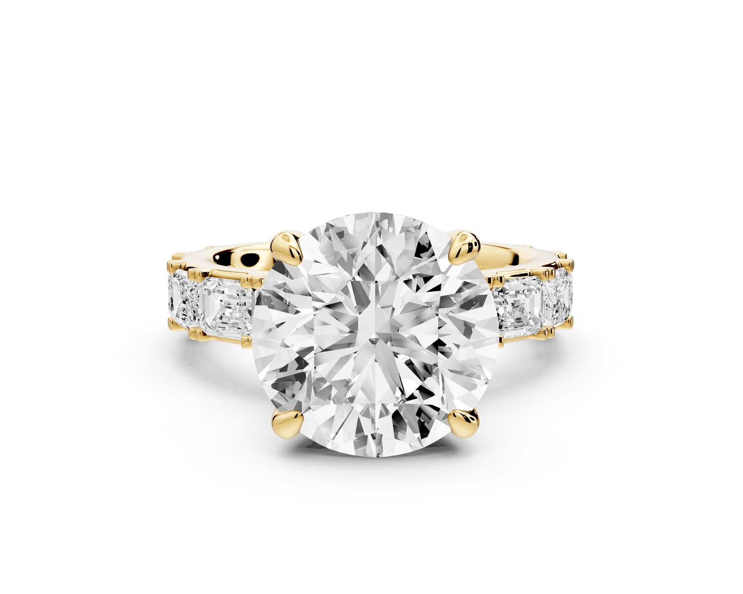 Nadia - 5ct 14k yellow gold round diamond with east-west emerald cut accent stones engagement ring