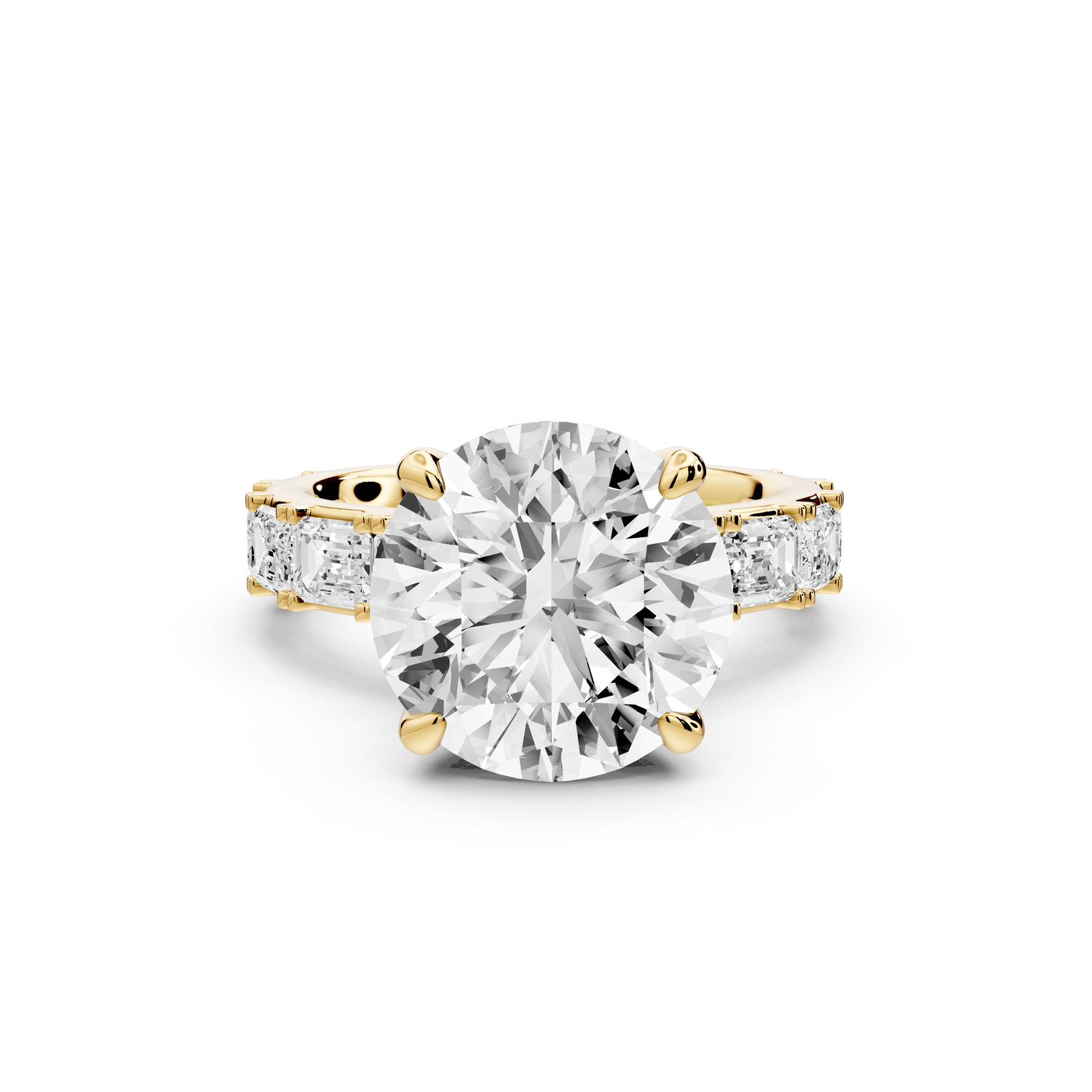 Nadia - 5ct 14k yellow gold round diamond with east-west emerald cut accent stones engagement ring