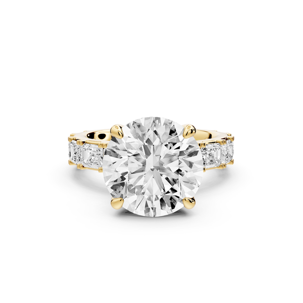 Nadia - 5ct 14k yellow gold round diamond with east-west emerald cut accent stones engagement ring