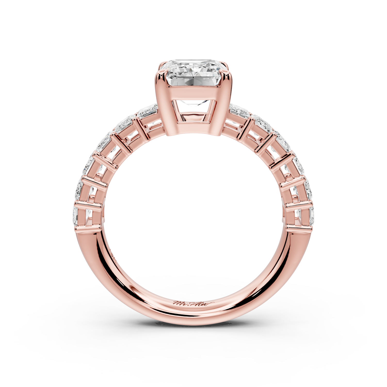 Violetta - 2ct 14k rose gold emerald diamond with emerald cut accent stones engagement ring