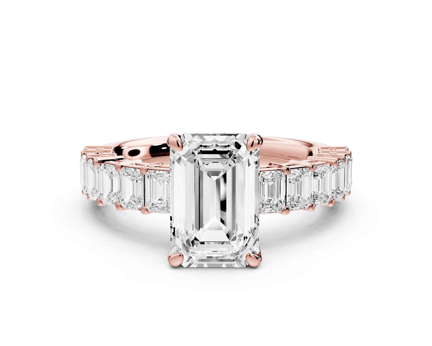 Violetta - 2ct 14k rose gold emerald diamond with emerald cut accent stones engagement ring