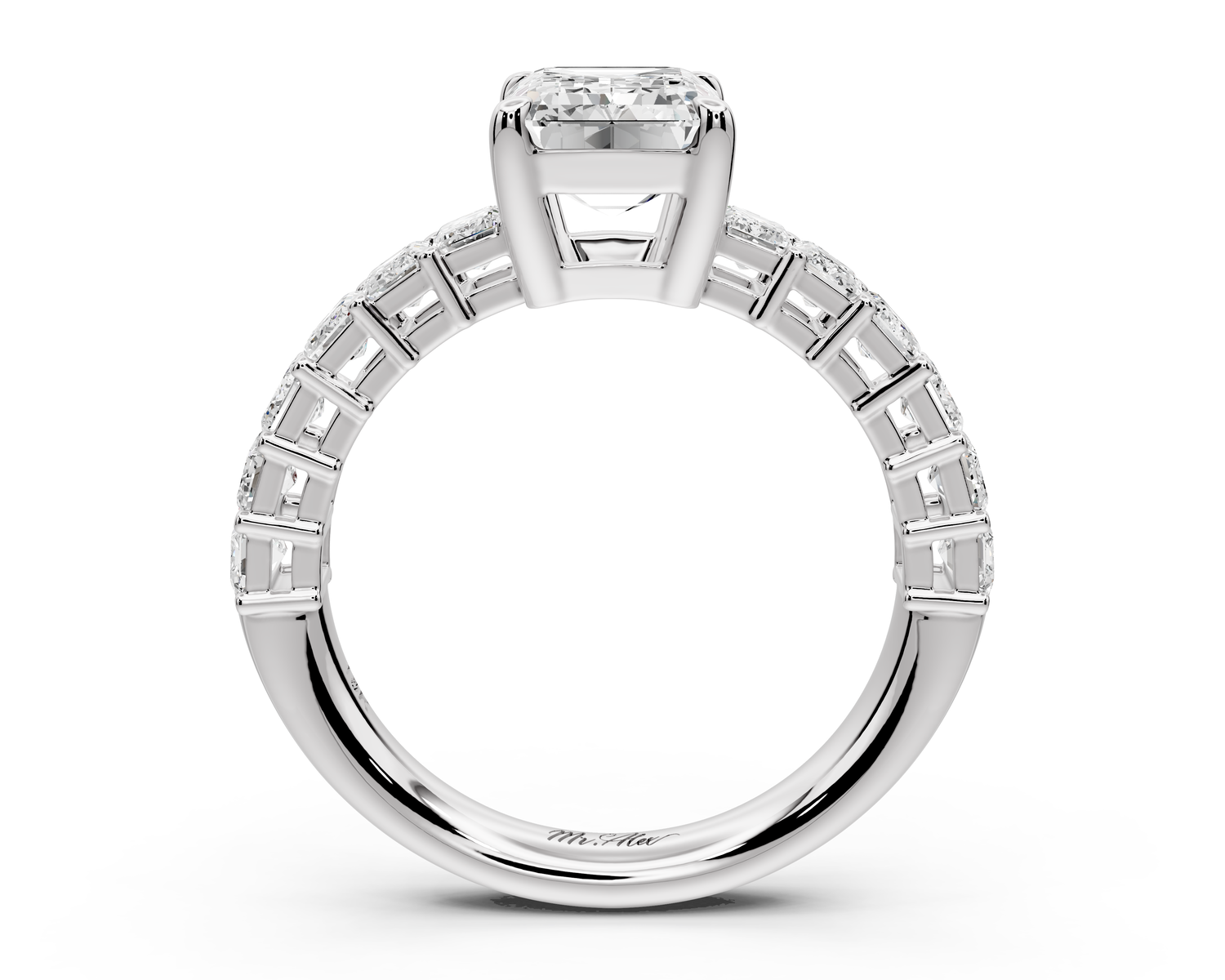 Violetta - 2ct 14k white gold emerald diamond with emerald cut accent stones engagement ring