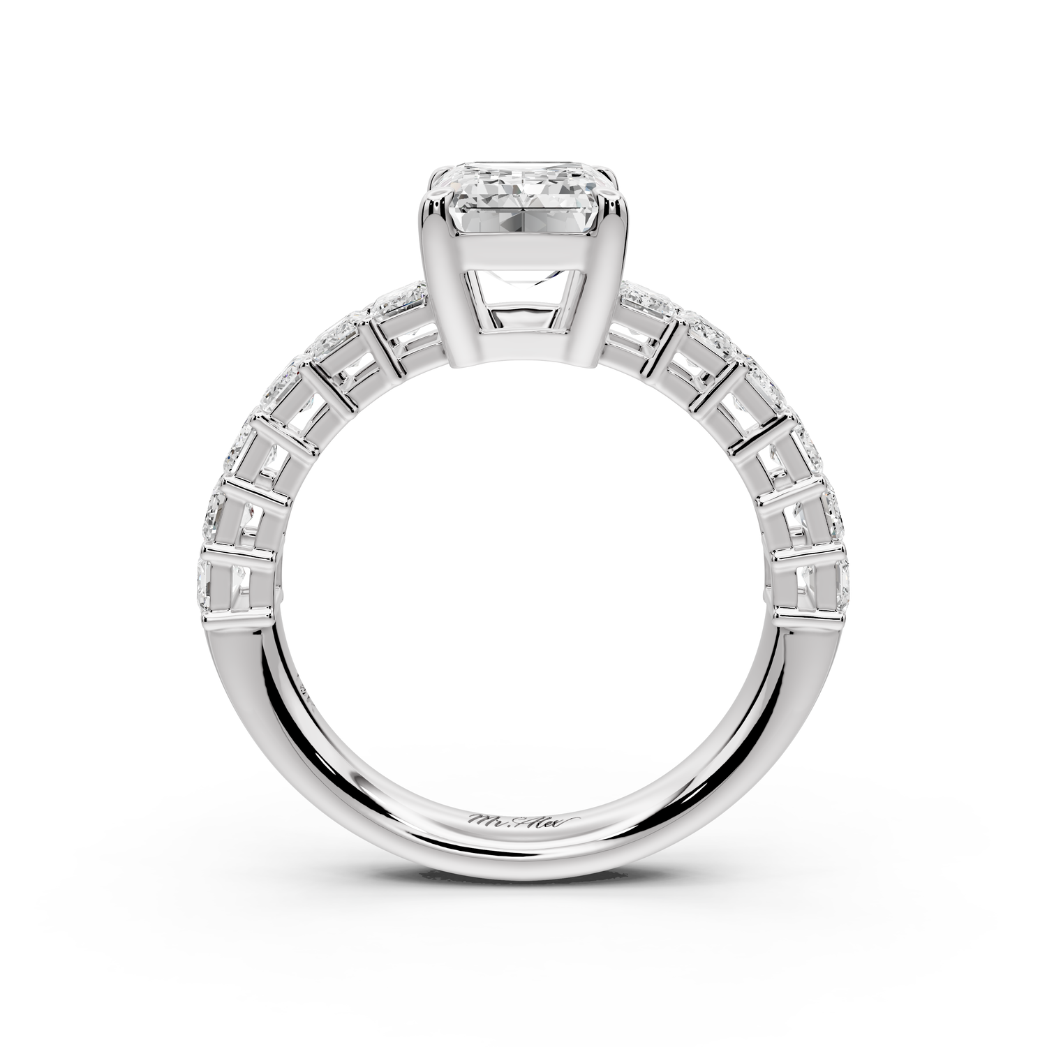 Violetta - 2ct 14k white gold emerald diamond with emerald cut accent stones engagement ring