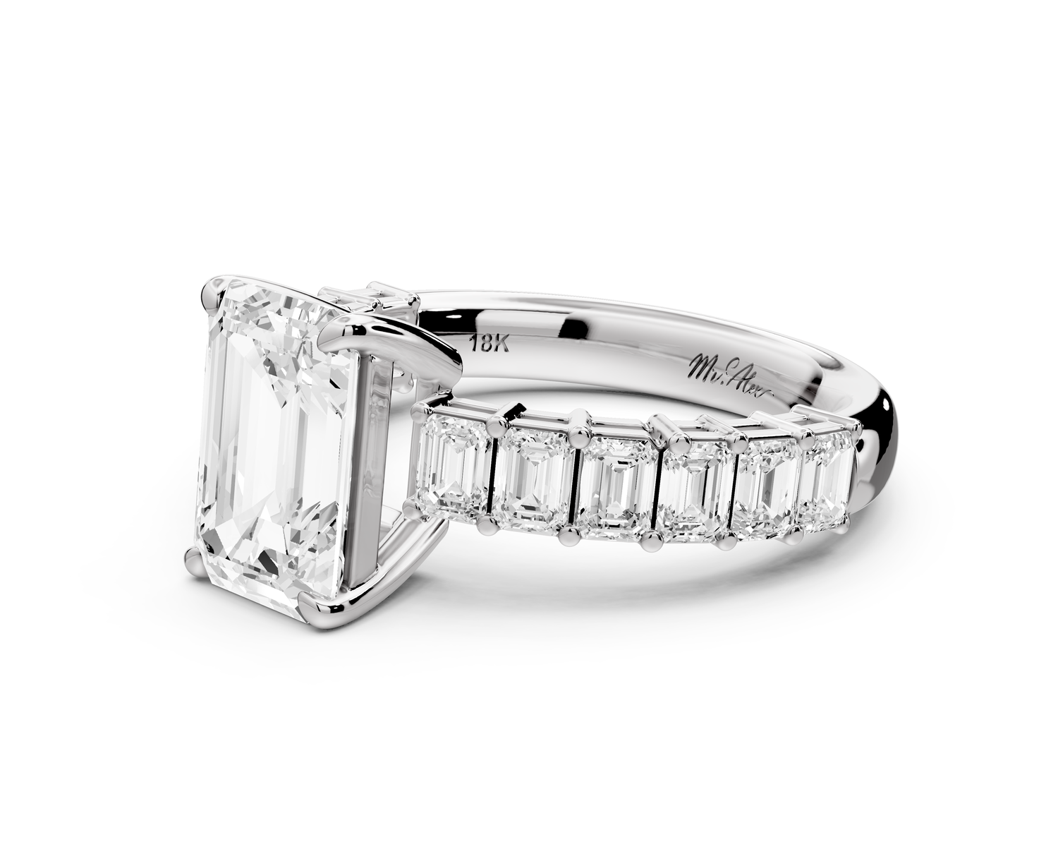 Violetta - 2ct 14k white gold emerald diamond with emerald cut accent stones engagement ring