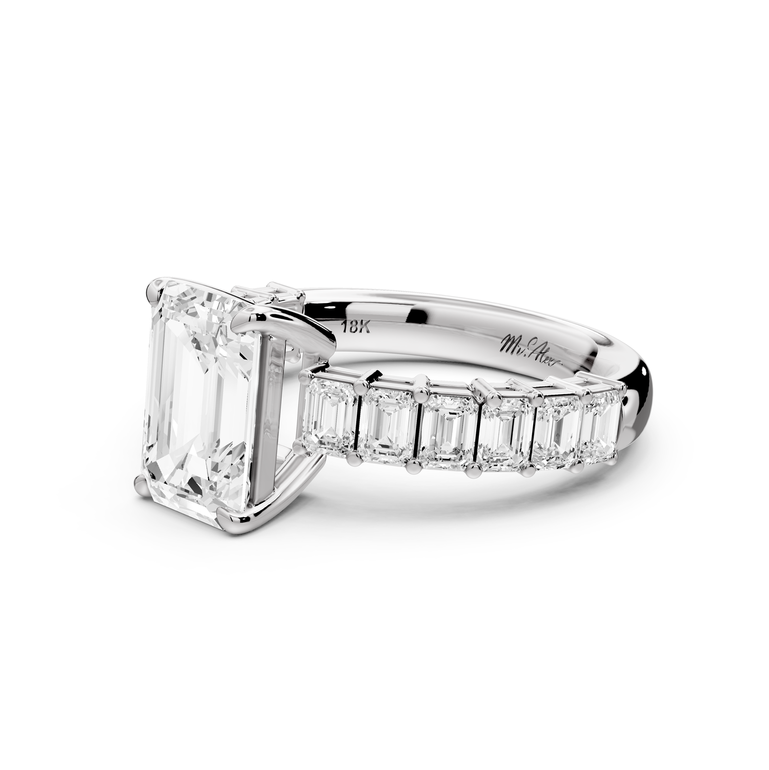 Violetta - 2ct 14k white gold emerald diamond with emerald cut accent stones engagement ring