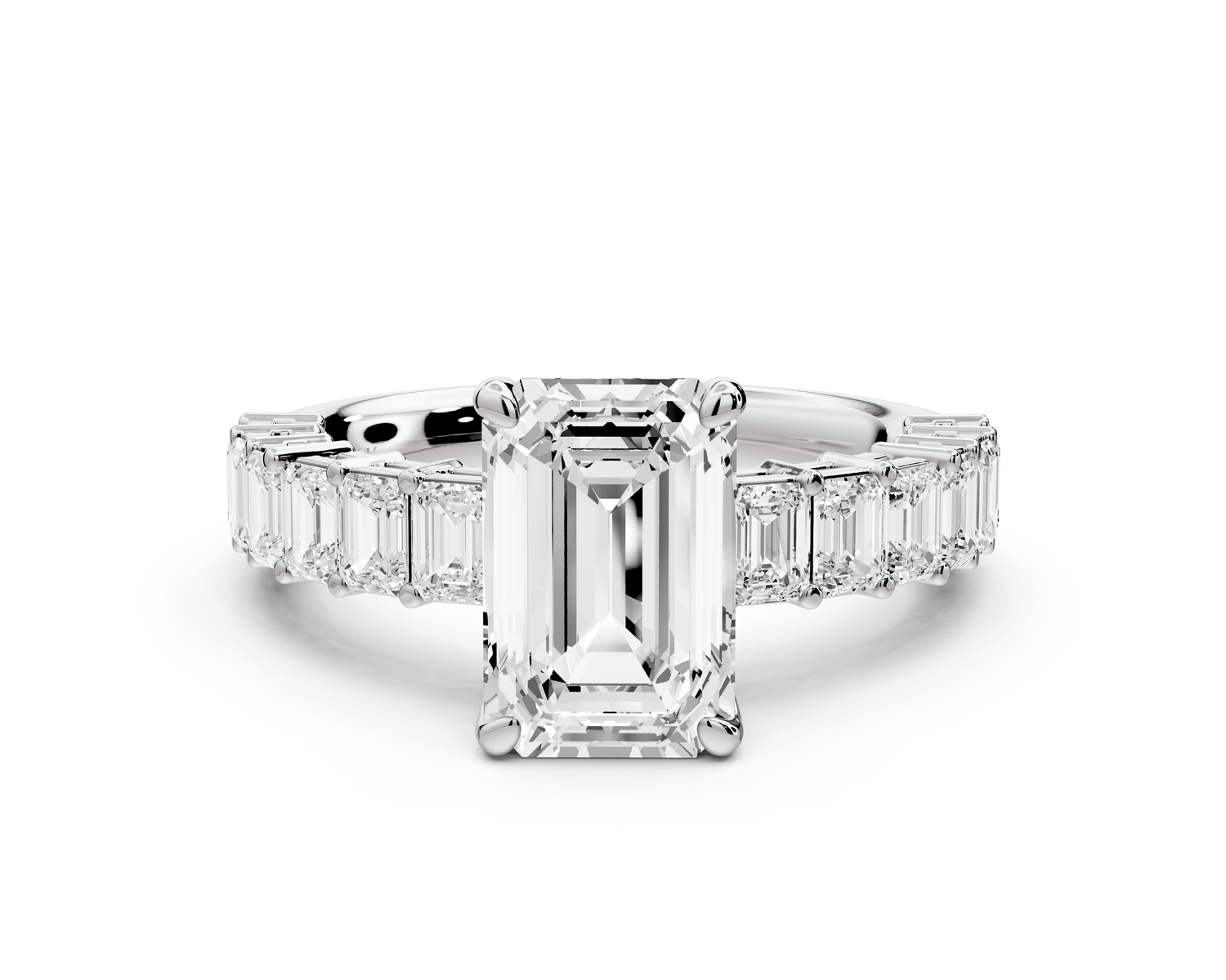 Violetta - 2ct 14k white gold emerald diamond with emerald cut accent stones engagement ring