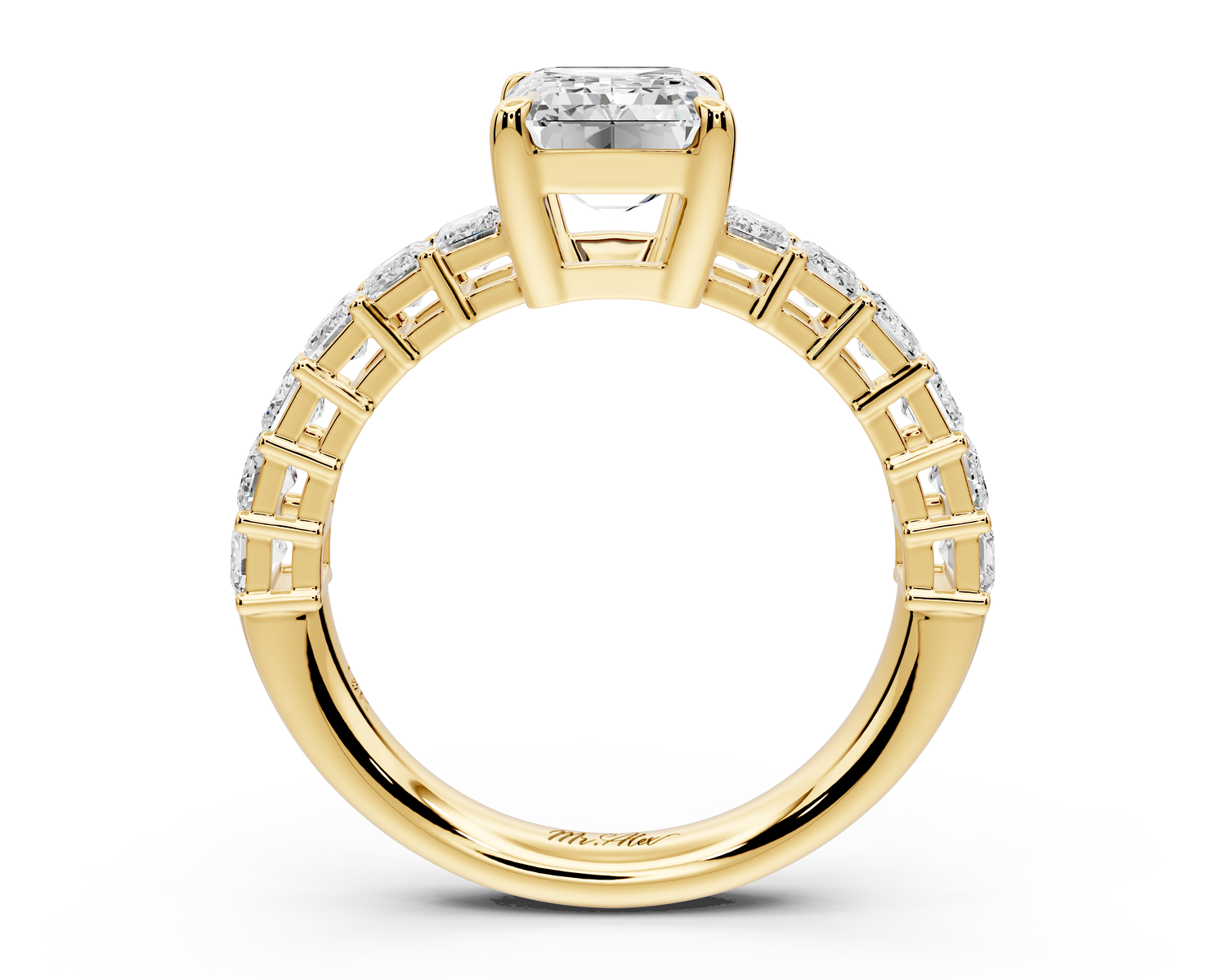Violetta - 2ct 14k yellow gold emerald diamond with emerald cut accent stones engagement ring