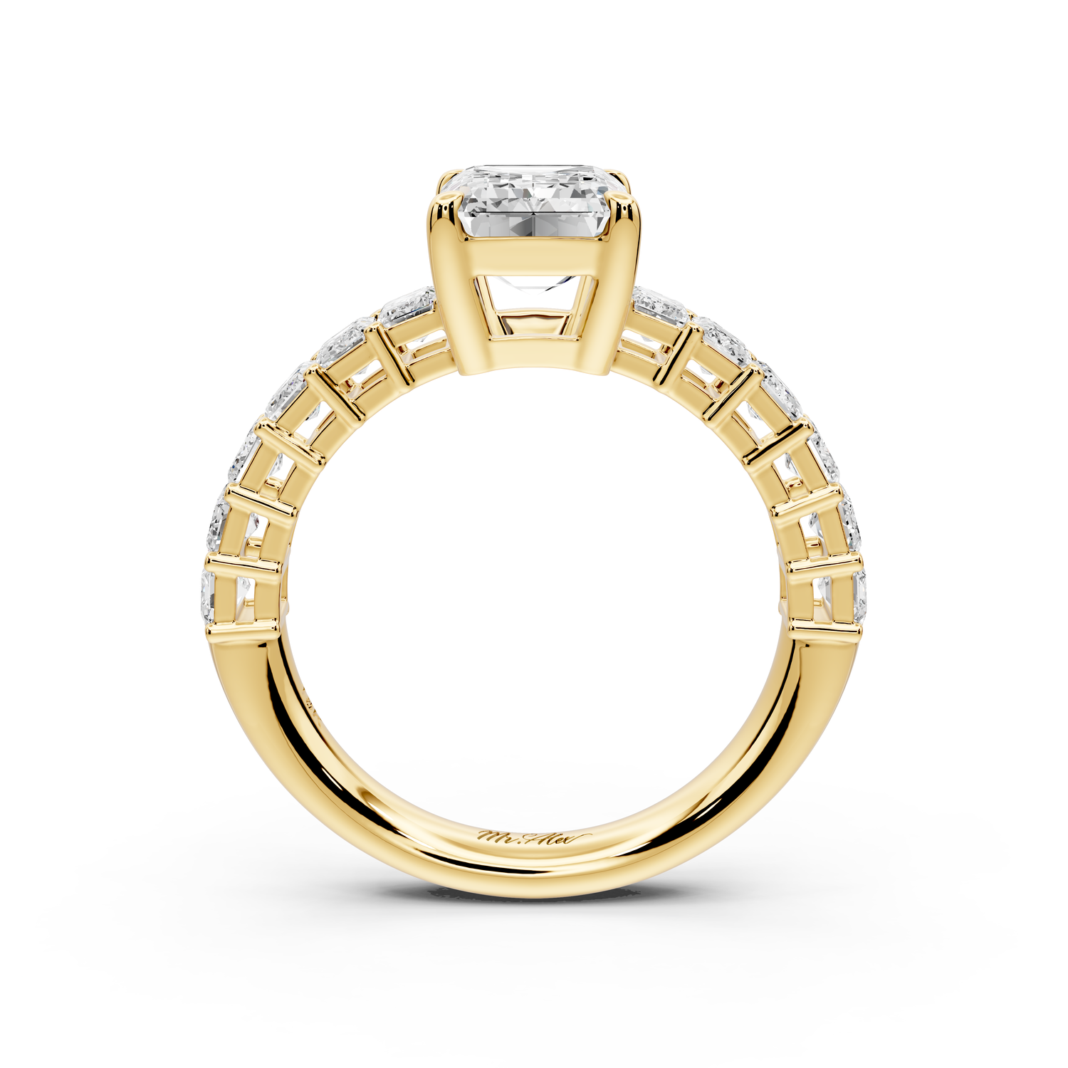 Violetta - 2ct 14k yellow gold emerald diamond with emerald cut accent stones engagement ring