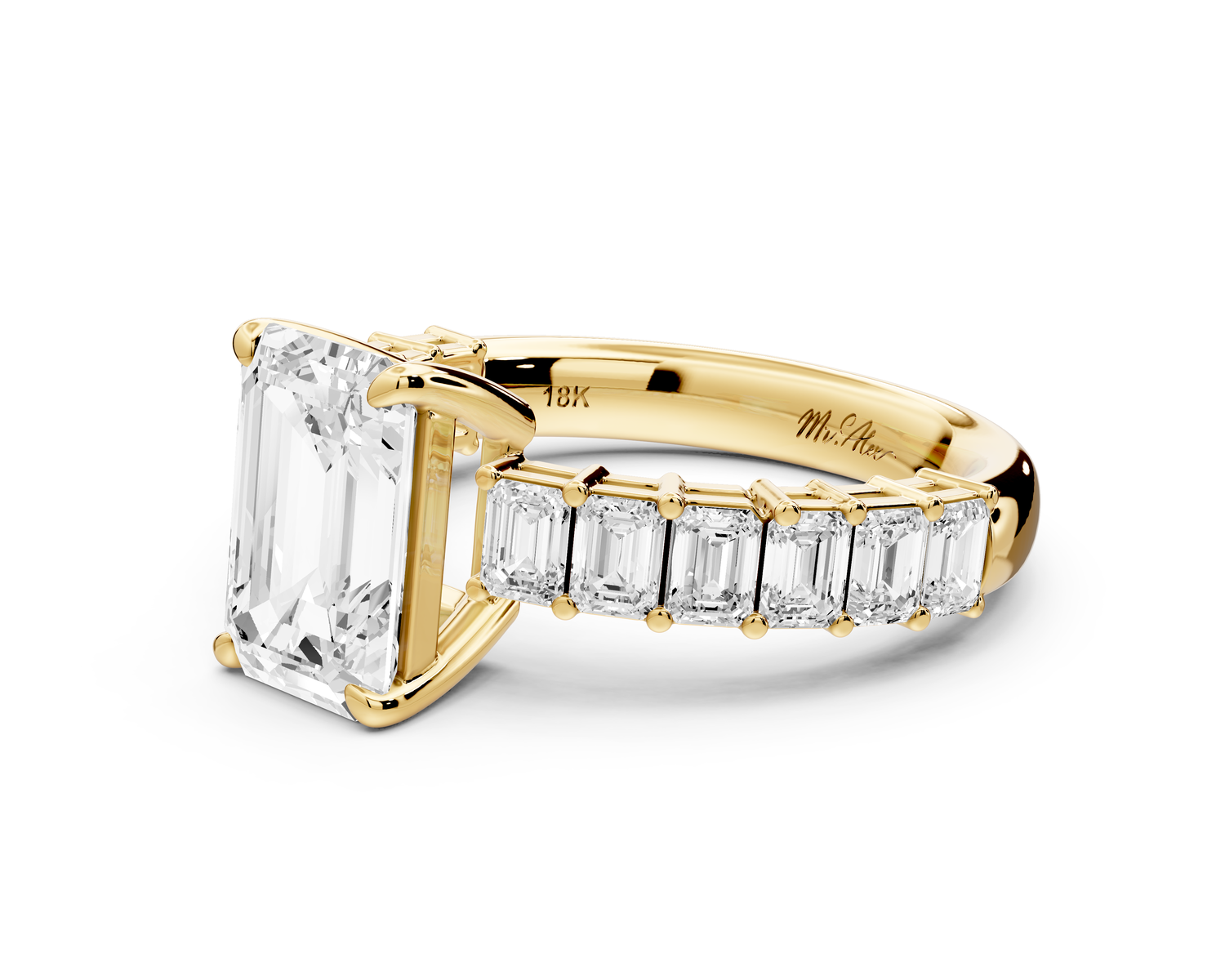 Violetta - 2ct 14k yellow gold emerald diamond with emerald cut accent stones engagement ring