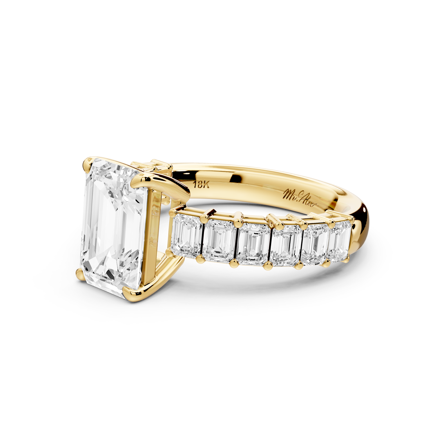 Violetta - 2ct 14k yellow gold emerald diamond with emerald cut accent stones engagement ring