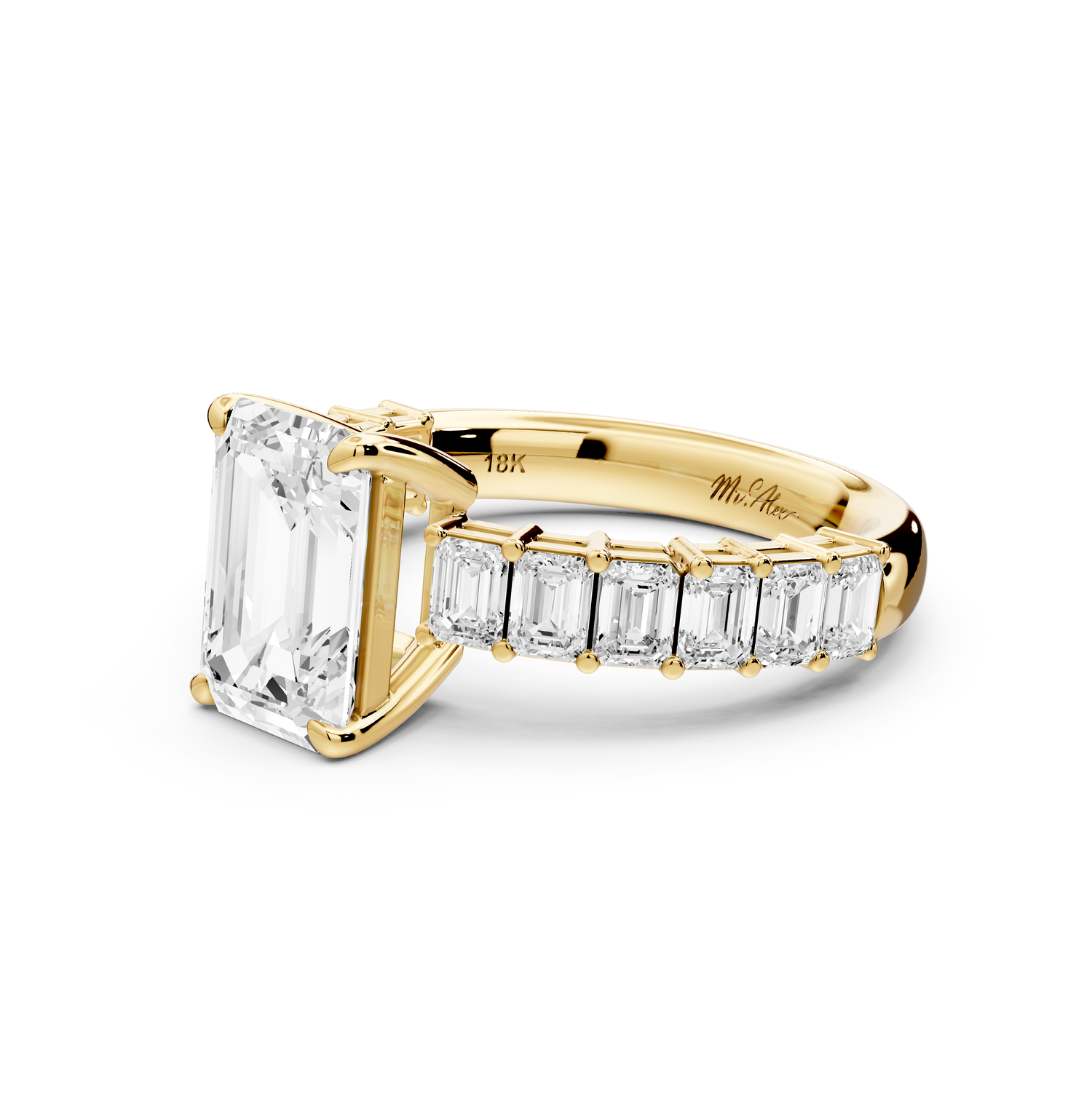 Violetta - 2ct 14k yellow gold emerald diamond with emerald cut accent stones engagement ring