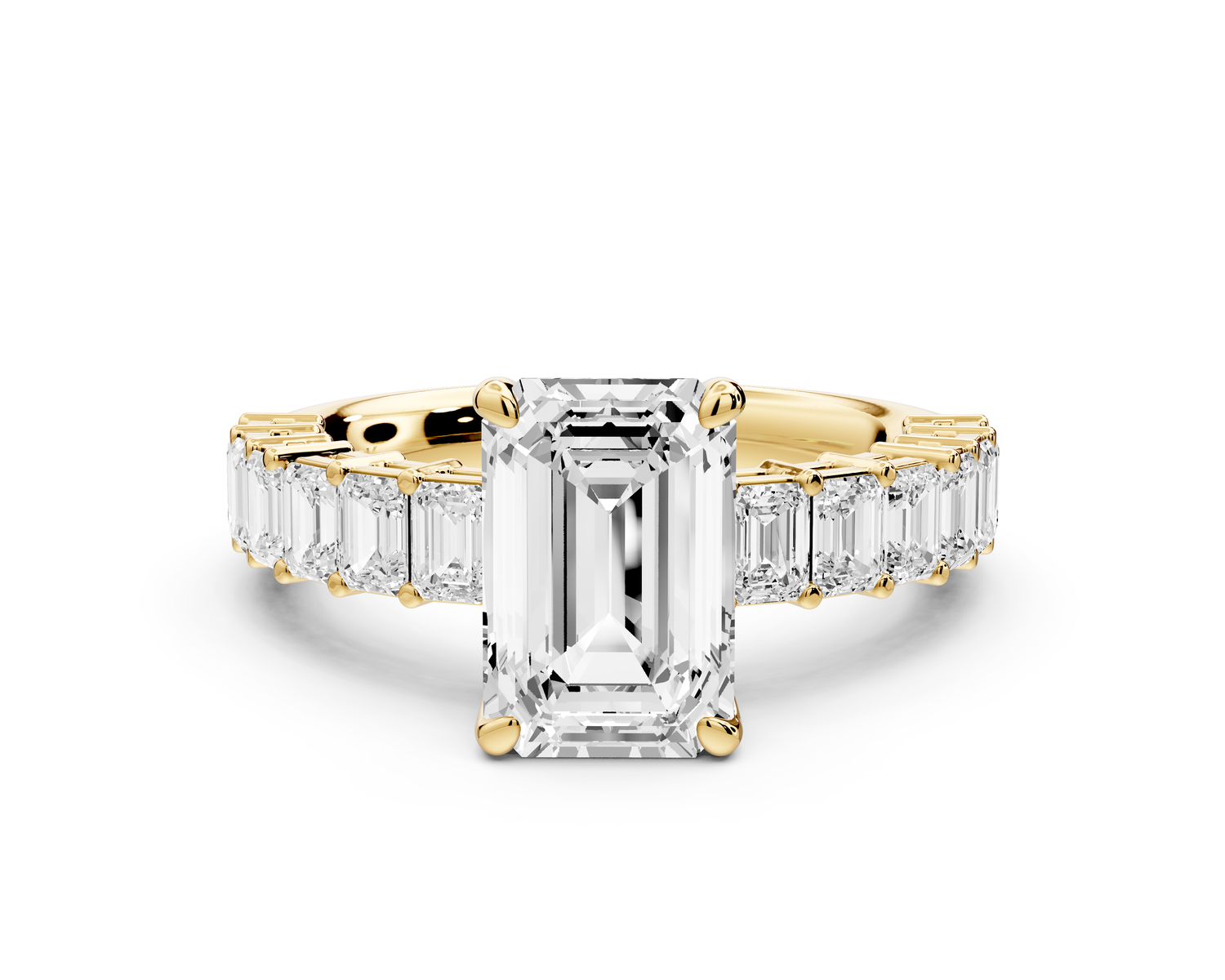 Violetta - 2ct 14k yellow gold emerald diamond with emerald cut accent stones engagement ring
