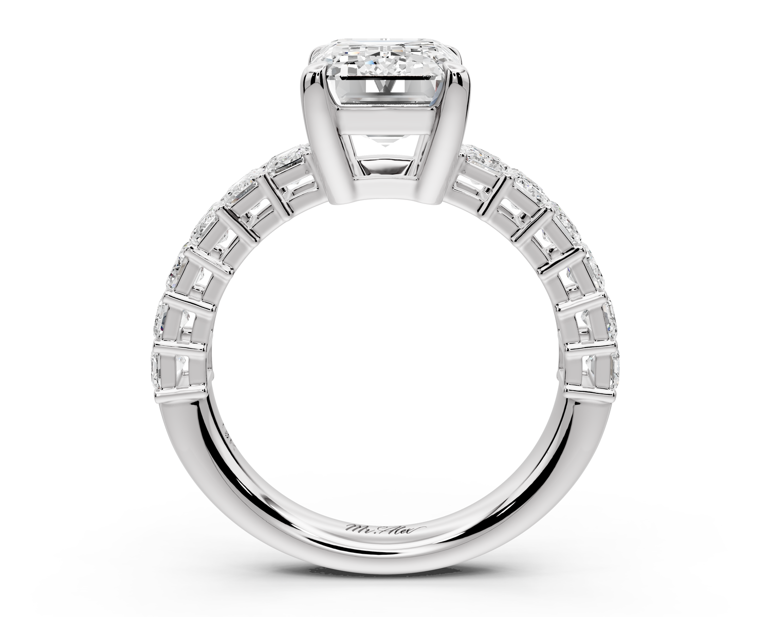 Violetta - 3ct 14k white gold emerald diamond with emerald cut accent stones engagement ring