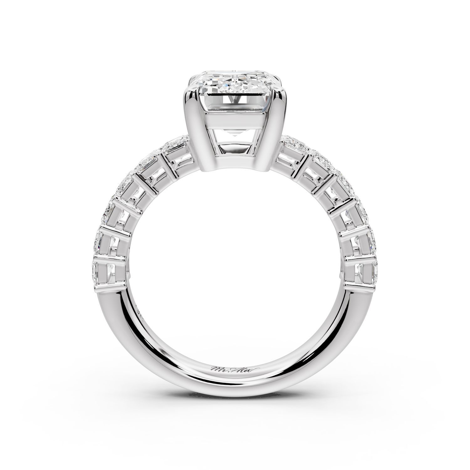 Violetta - 3ct 14k white gold emerald diamond with emerald cut accent stones engagement ring