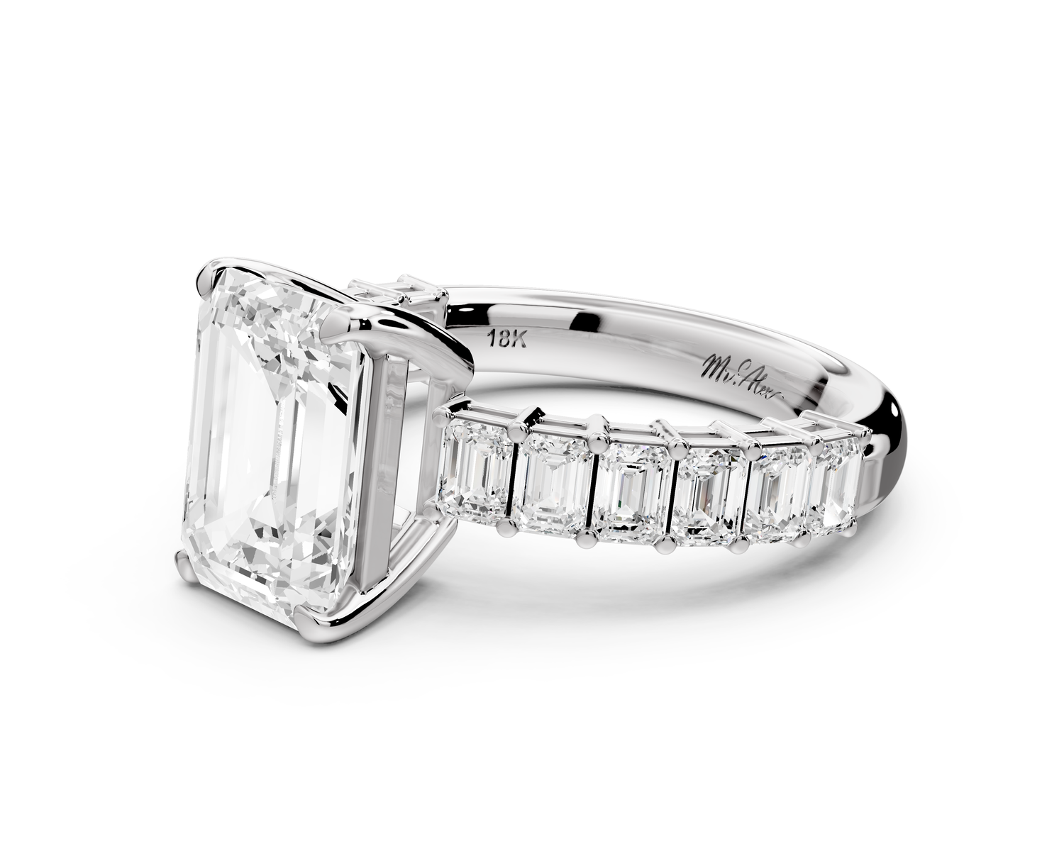 Violetta - 3ct 14k white gold emerald diamond with emerald cut accent stones engagement ring