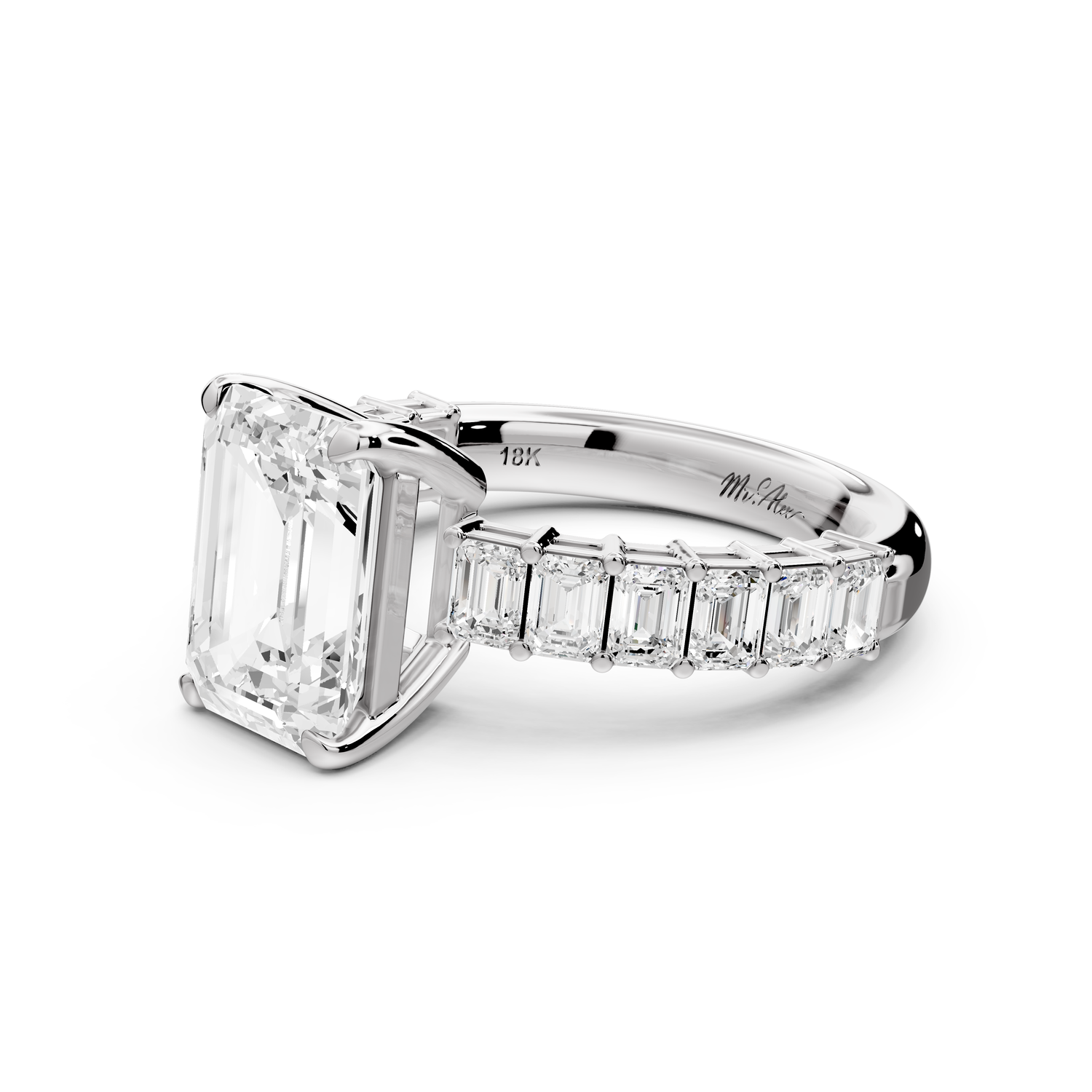 Violetta - 3ct 14k white gold emerald diamond with emerald cut accent stones engagement ring