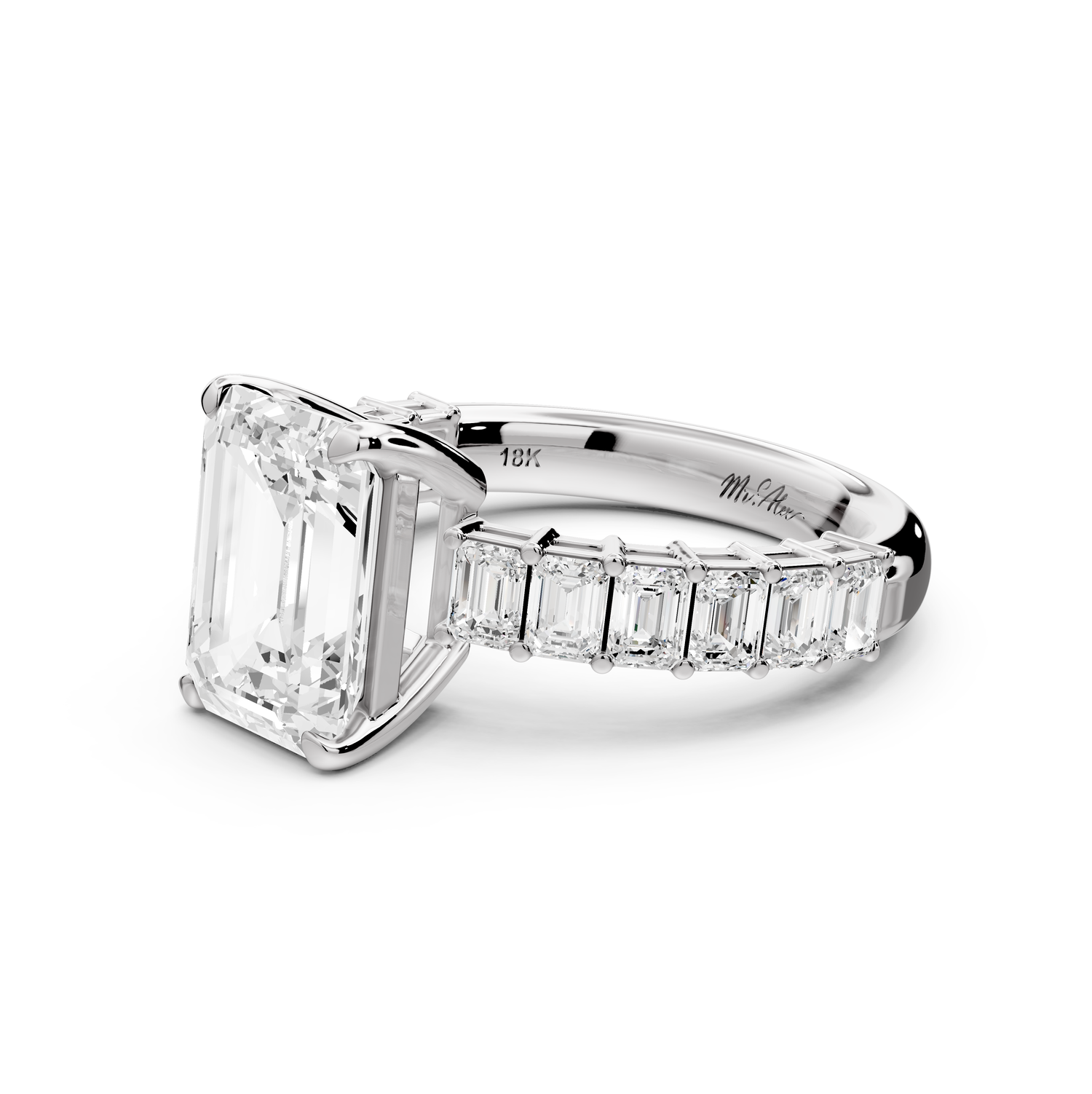 Violetta - 3ct 14k white gold emerald diamond with emerald cut accent stones engagement ring