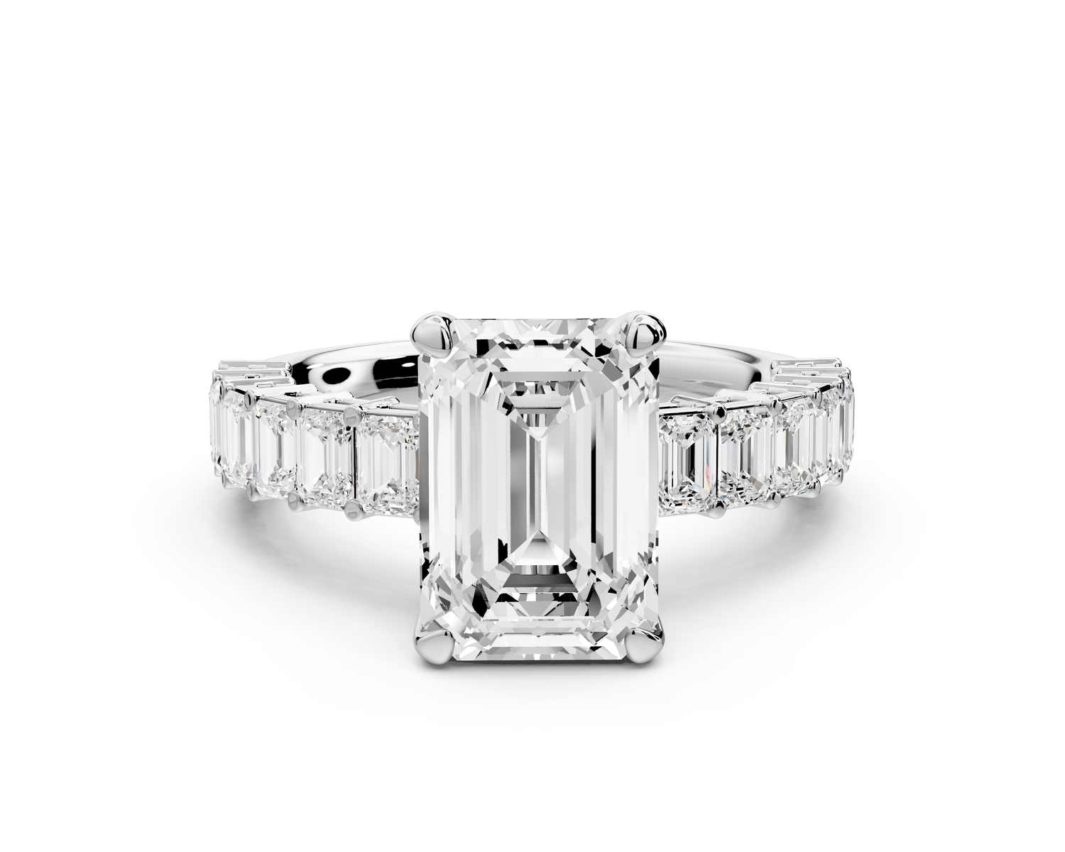 Violetta - 3ct 14k white gold emerald diamond with emerald cut accent stones engagement ring